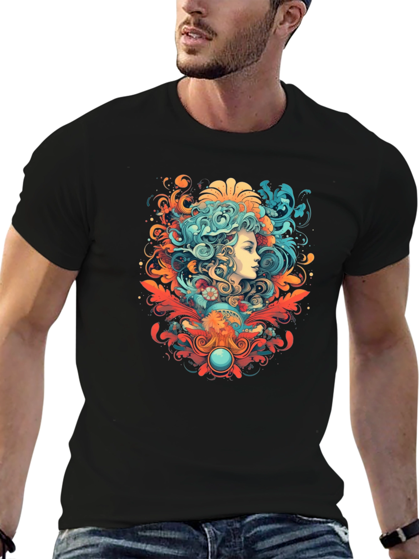 Black Psychedelic Woman Graphic Tee view 6
