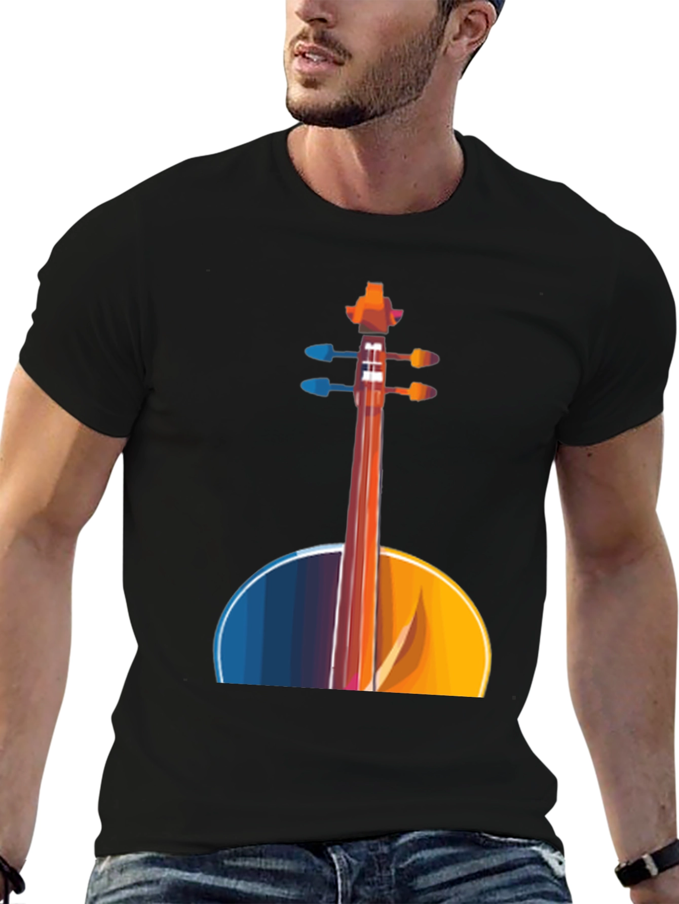 Black Abstract Cello Graphic Tee - Black Musical Shirt view 6