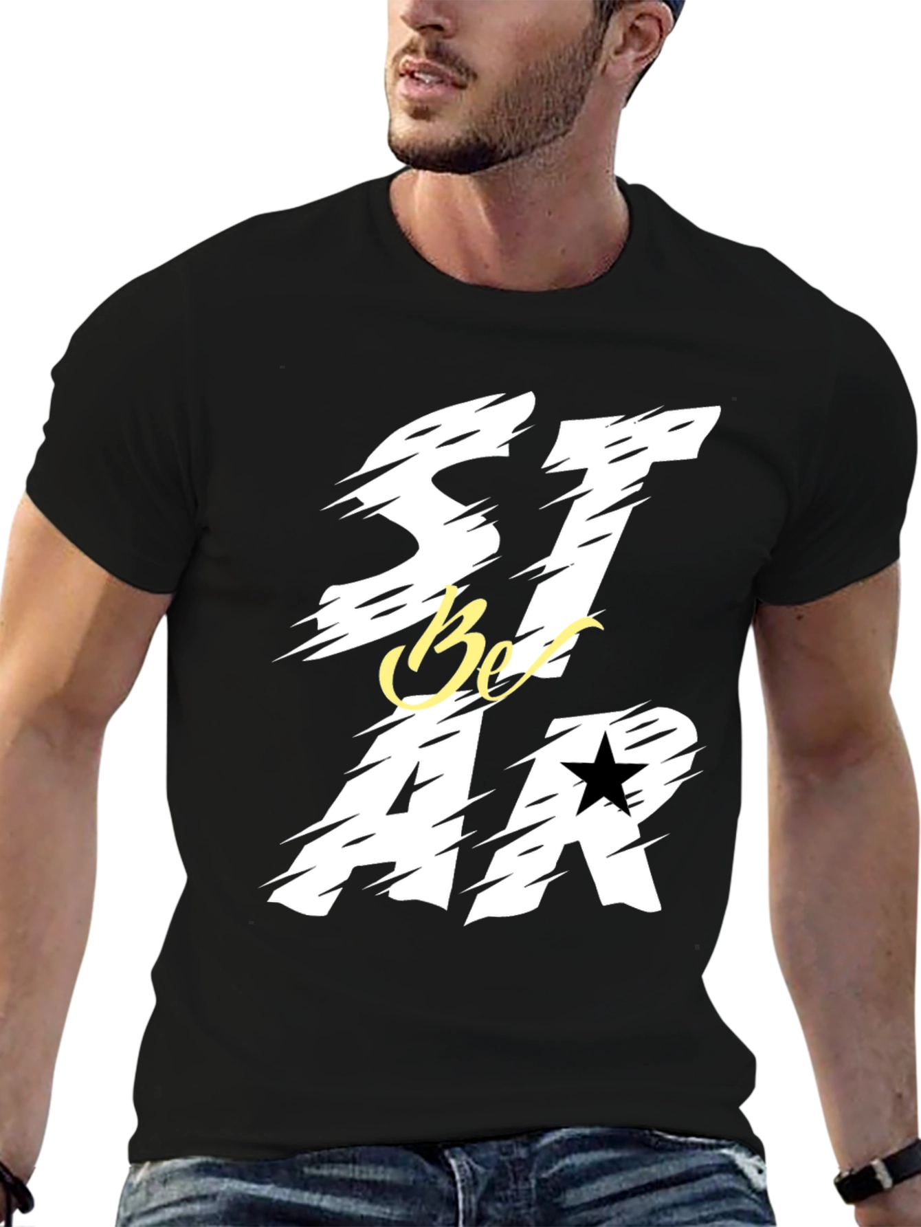 Black Be a Star Graphic Print Black T-Shirt view 6