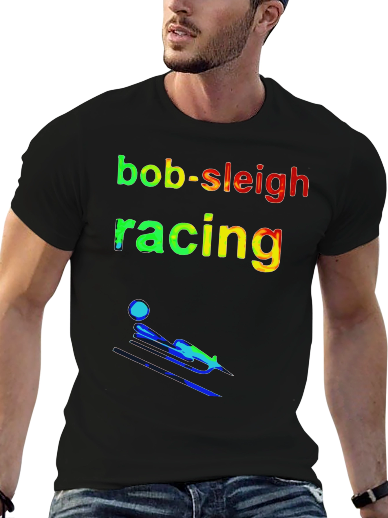 Black Bob-Sleigh Racing T-Shirt - Sporty Design view 6