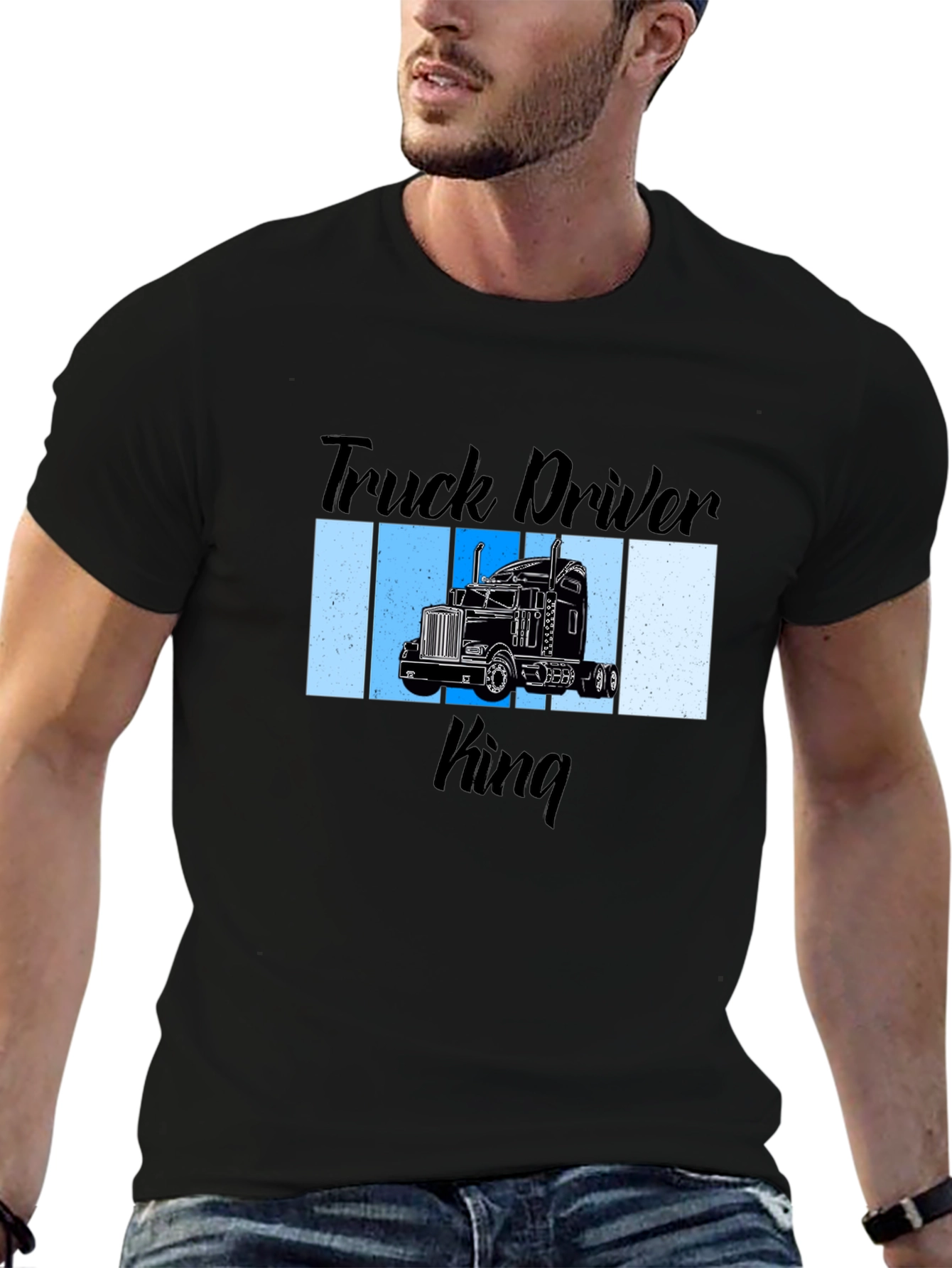 Black Truck Driver King Graphic T-Shirt view 6