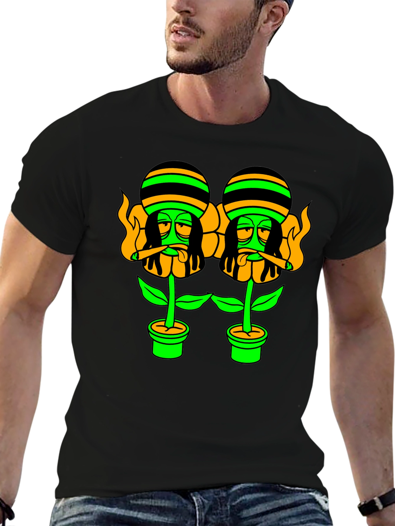Black Rasta Flower Pot Graphic Tee - Black view 6