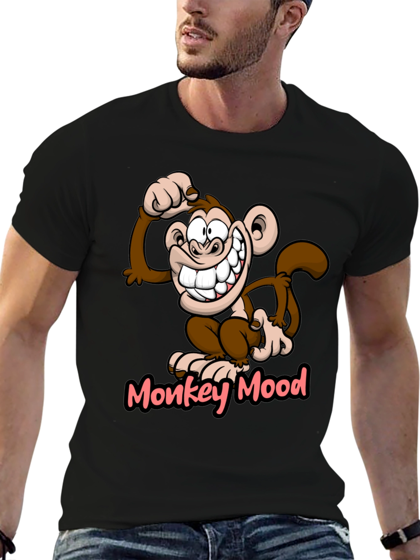 Black Monkey Mood Graphic T-Shirt - Fun Novelty Tee view 6