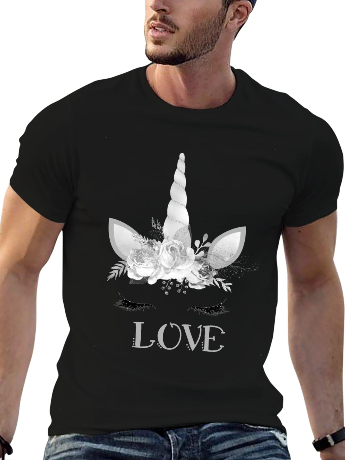 Black Unicorn LOVE Graphic Tee - Black T-Shirt view 6