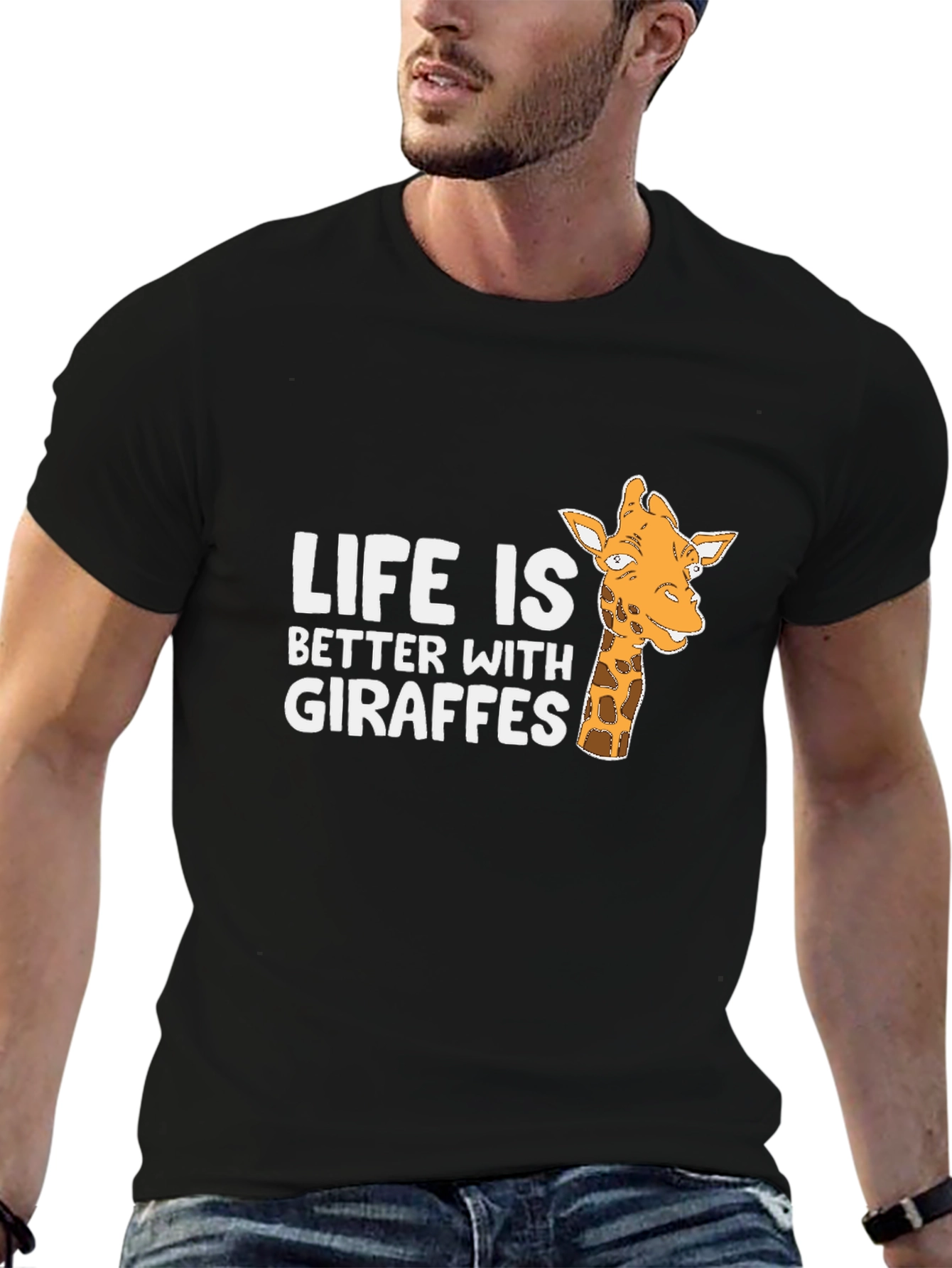 Black Life is Better with Giraffes Black T-Shirt view 6