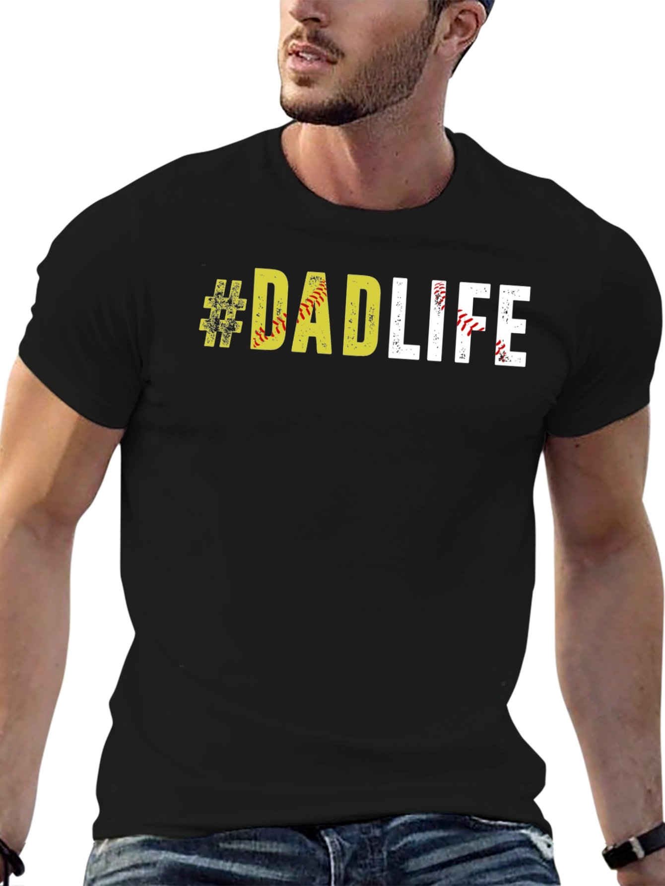 Black #DadLife Softball T-Shirt - Father's Day Apparel view 6