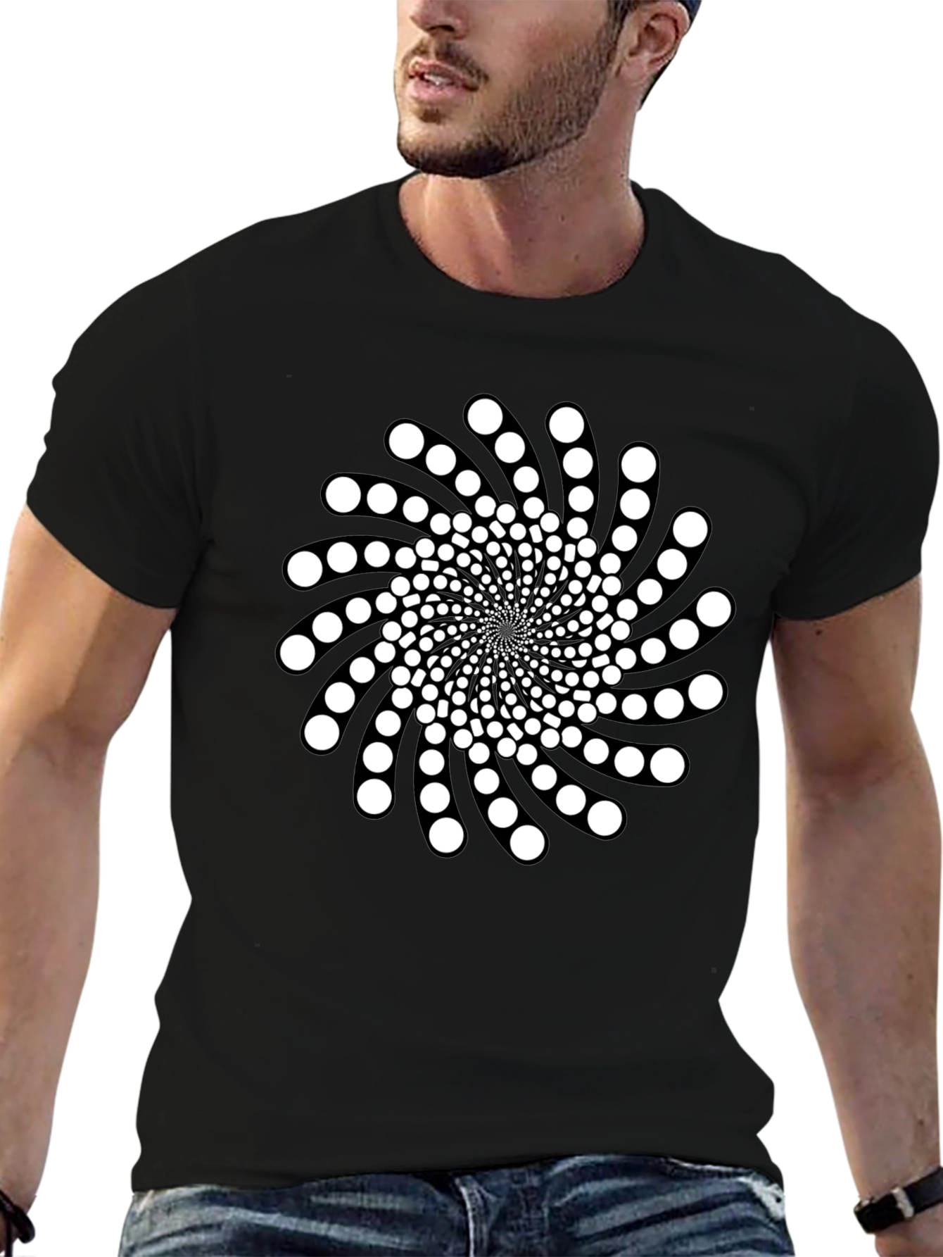 Black Optical Illusion Swirl Graphic T-Shirt view 6