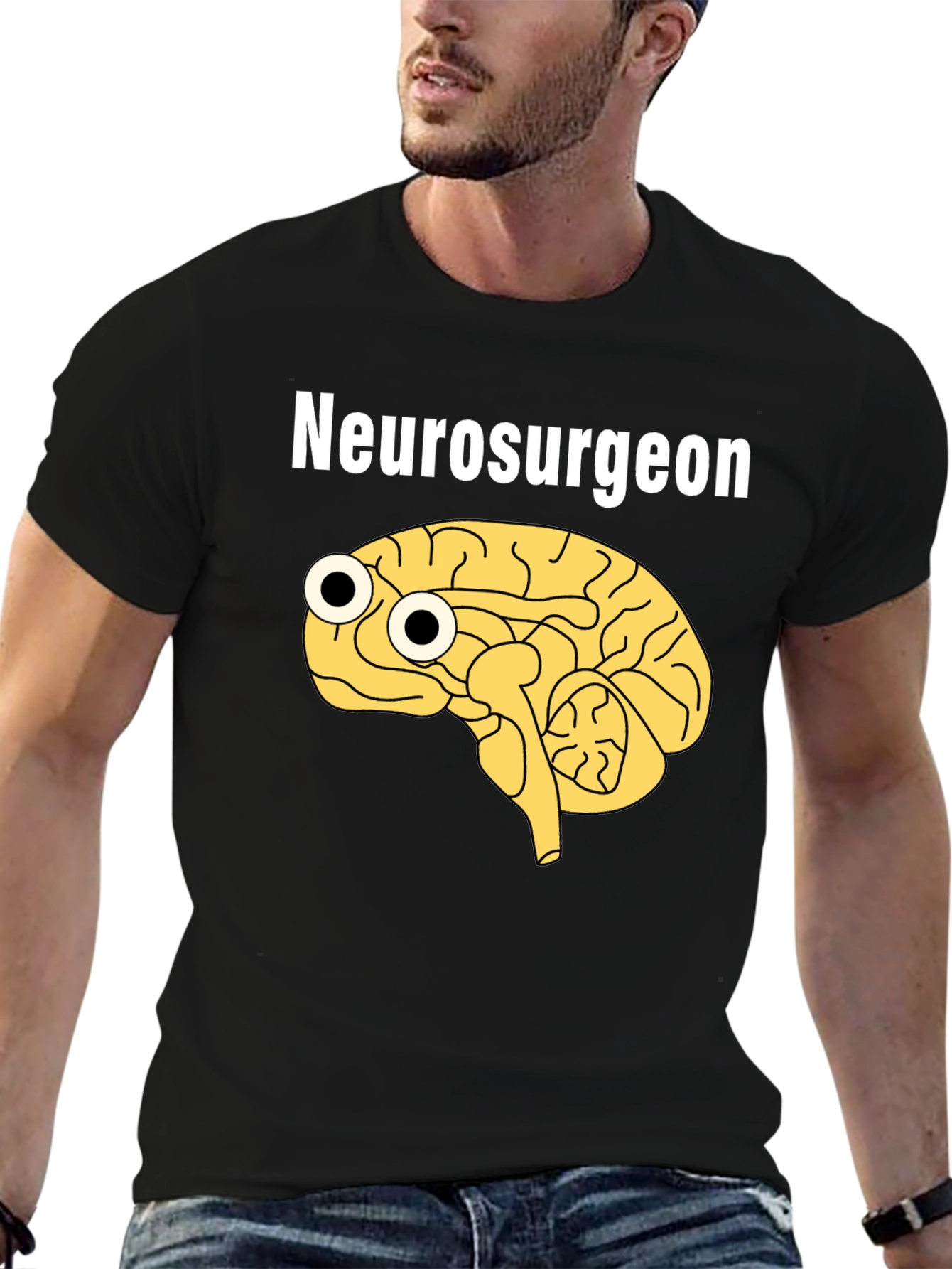 Black Funny Neurosurgeon Brain Googly Eyes Black T-Shirt view 6