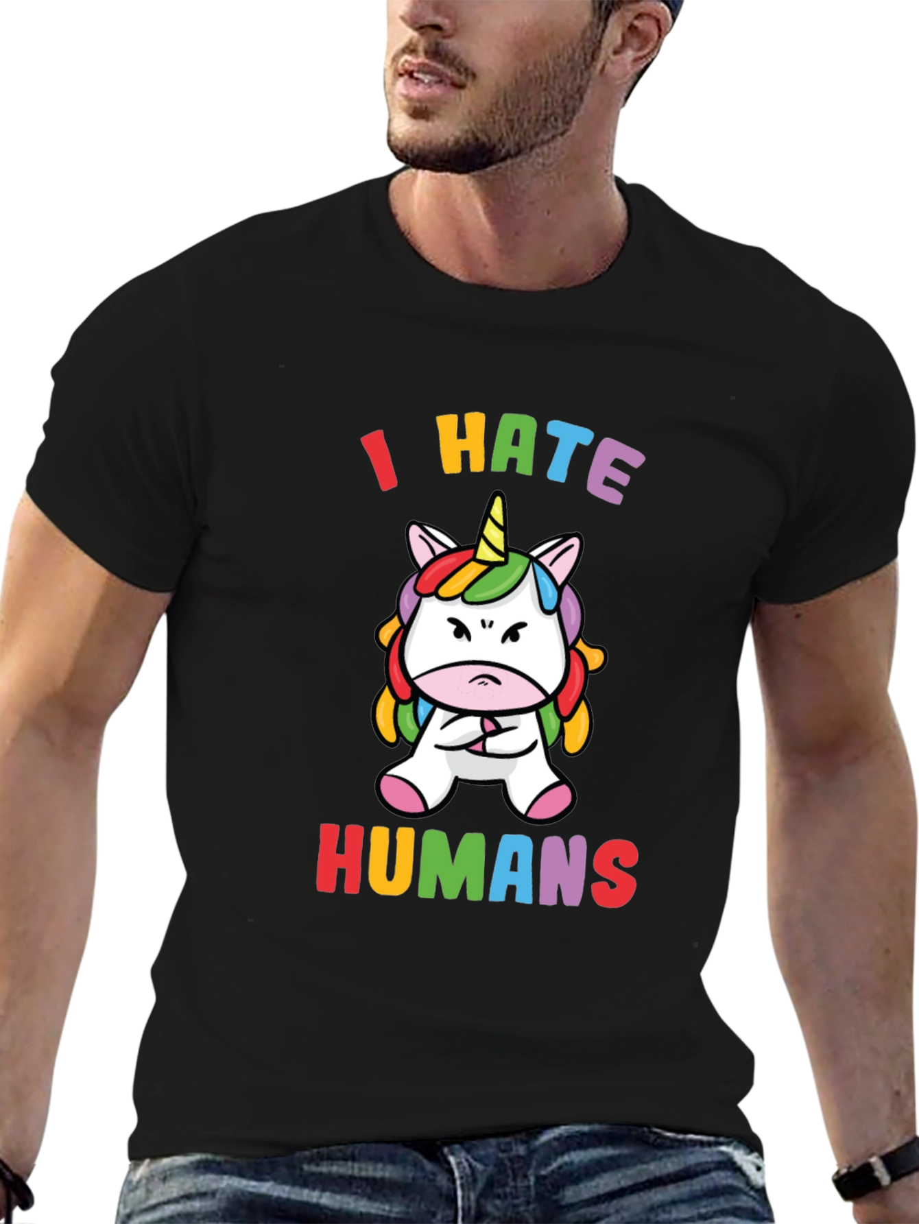 Black I Hate Humans T-Shirt - Grumpy Unicorn Tee view 6