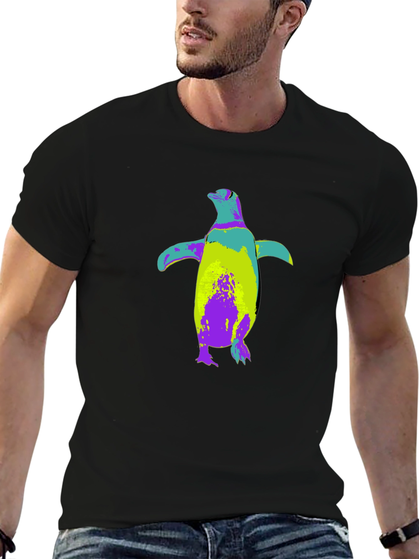 Black Colorful Penguin Graphic T-Shirt - Soft Cotton Blend view 6