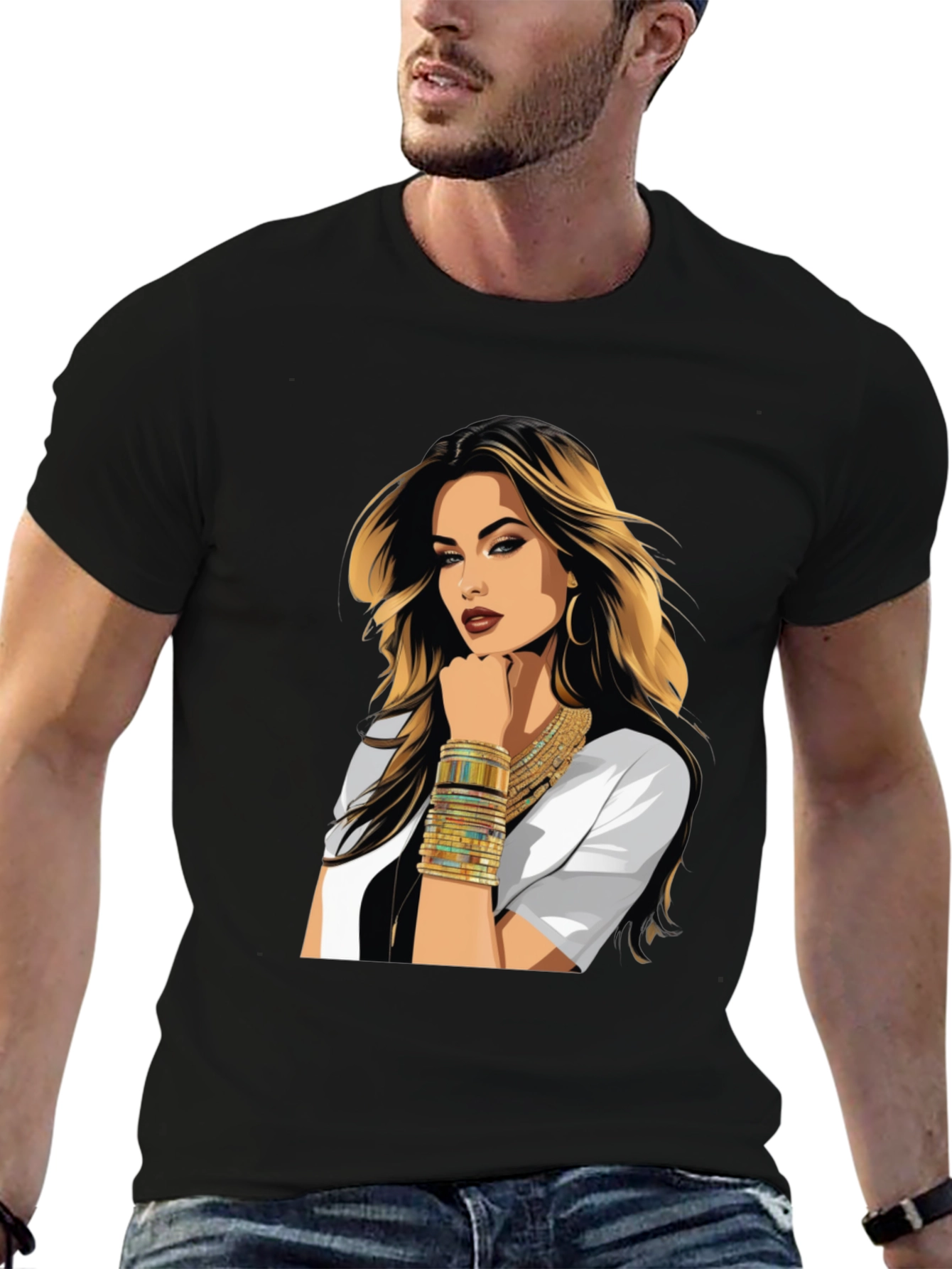 Black Black Graphic Tee - Glam Woman Print view 6