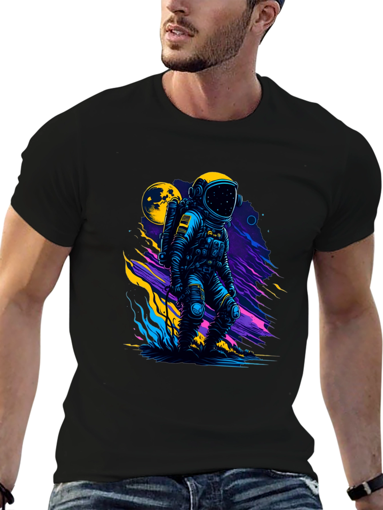 Black Astronaut Graphic Print Black T-Shirt view 6