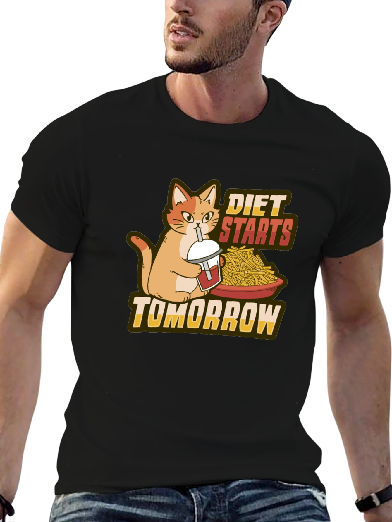 Black Diet Starts Tomorrow Funny Cat T-Shirt view 6