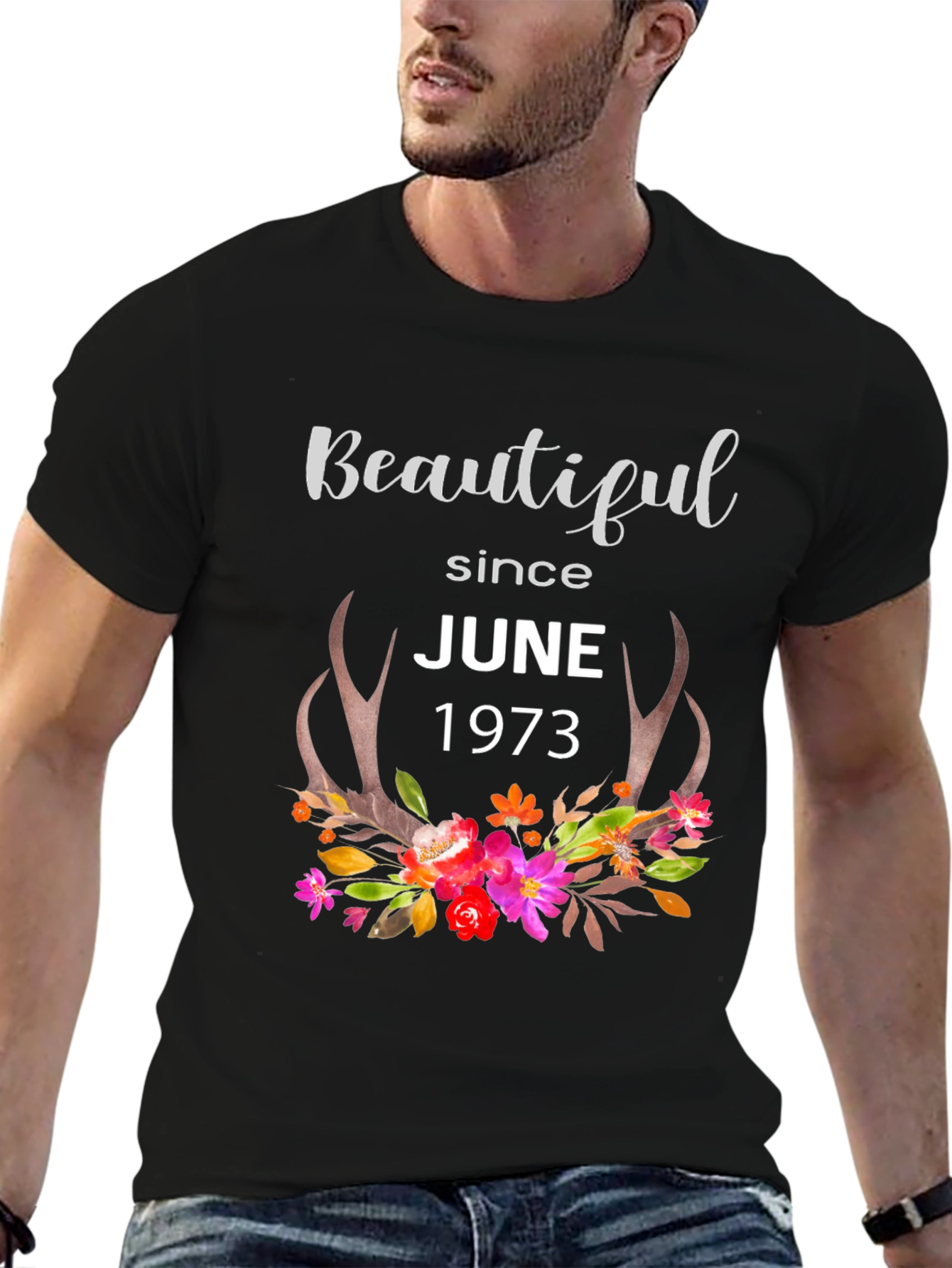 Beautiful Since June 1973 Floral Antler T-Shirt - 6