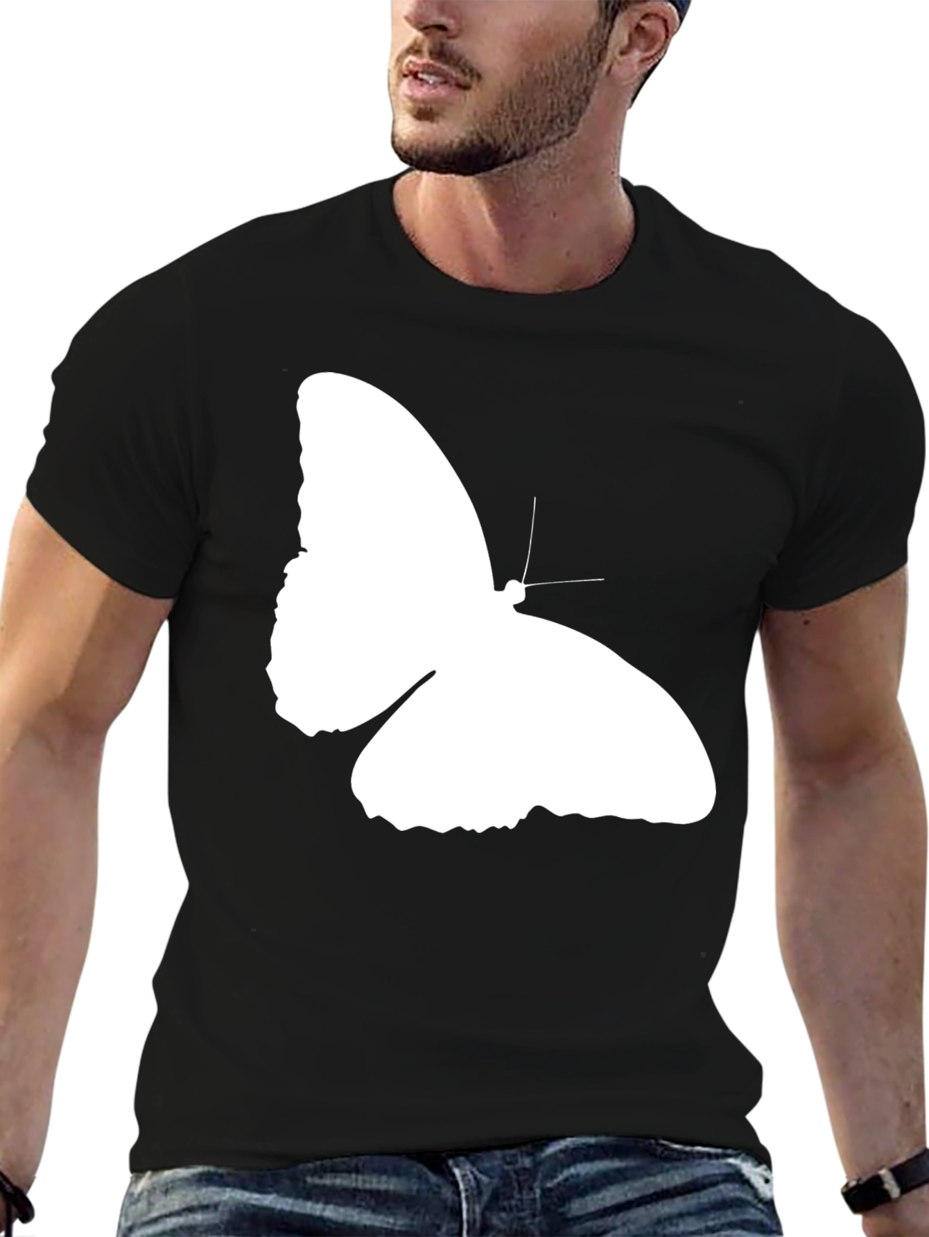 Black Butterfly Graphic Print Black T-Shirt view 6