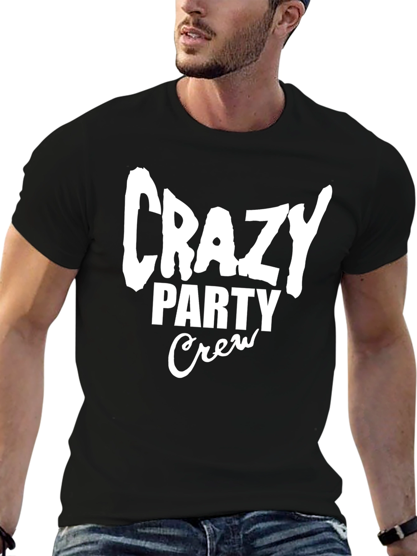 Black Crazy Party Crew Graphic Tee - Black Cotton T-Shirt view 6