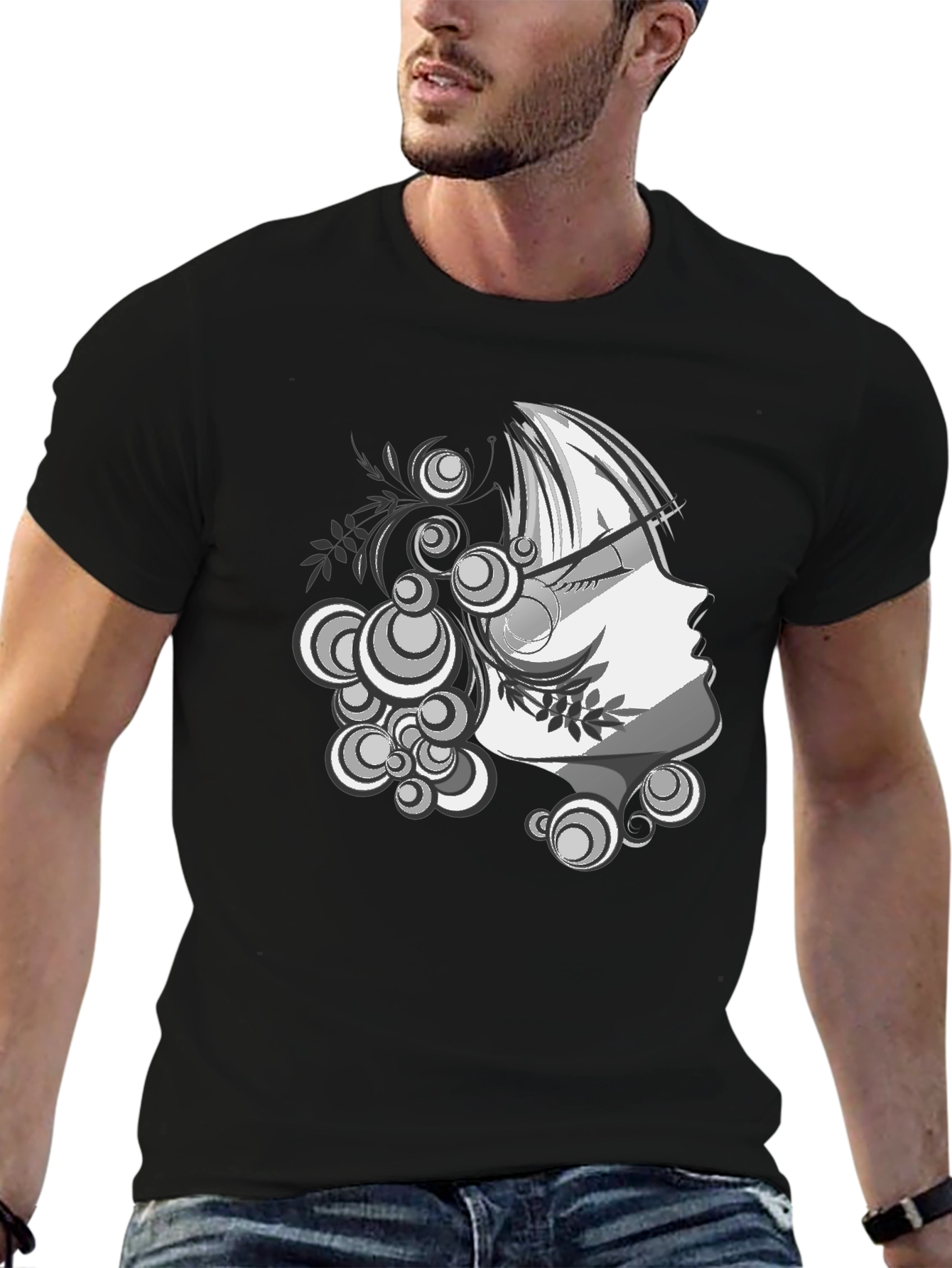 Black Modern Art Graphic Tee - Stylish Black T-Shirt view 6