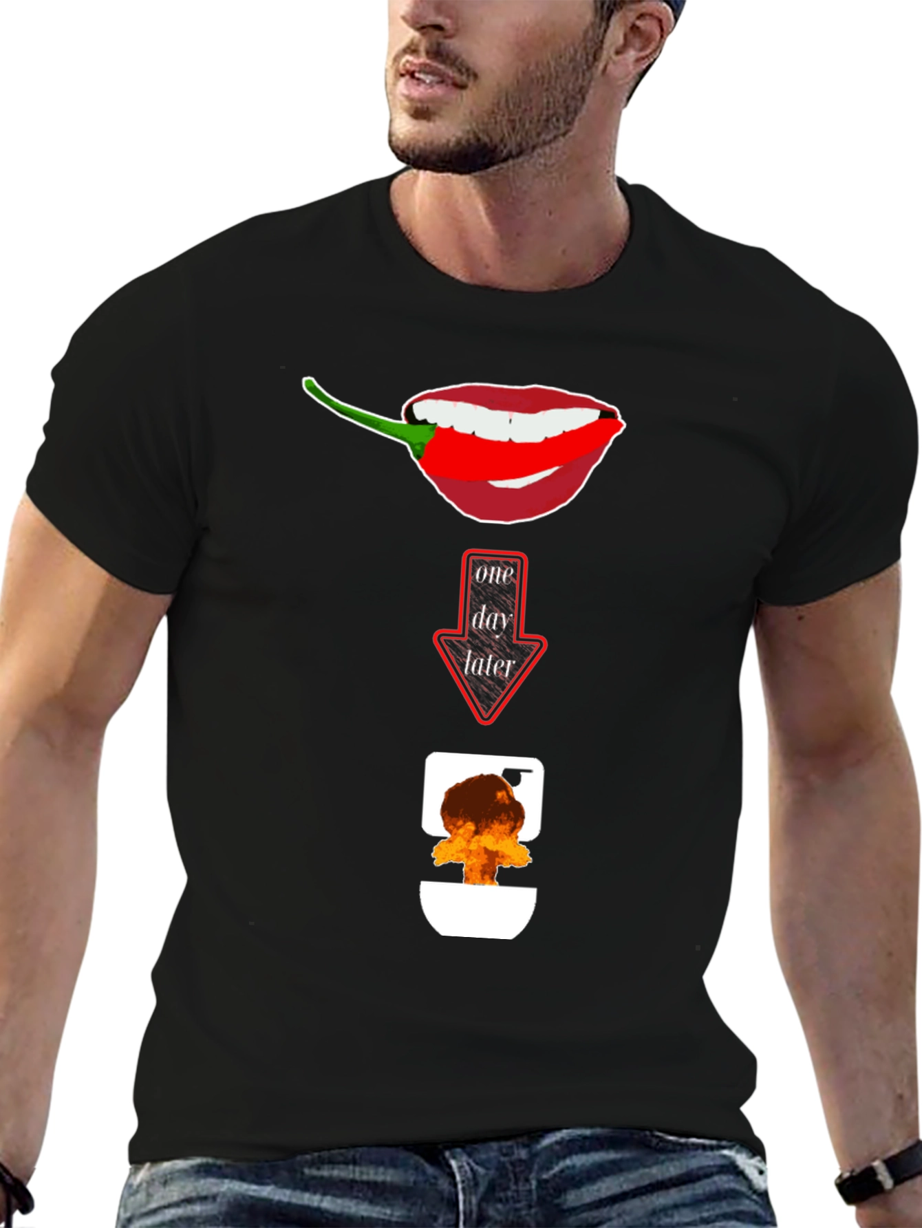Black Spicy Food Humor T-Shirt: Afterburn Graphic Tee view 6