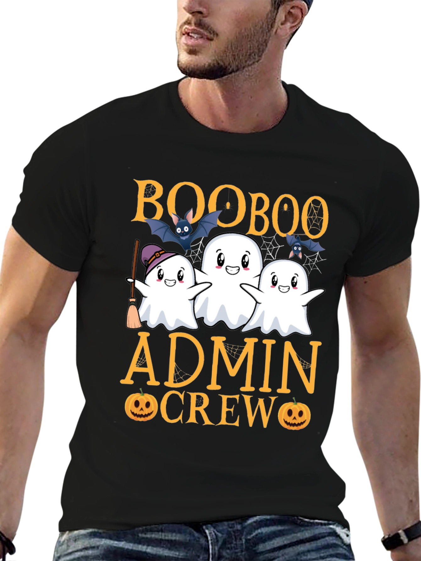 Black Boo Boo Admin Crew Halloween T-Shirt view 6