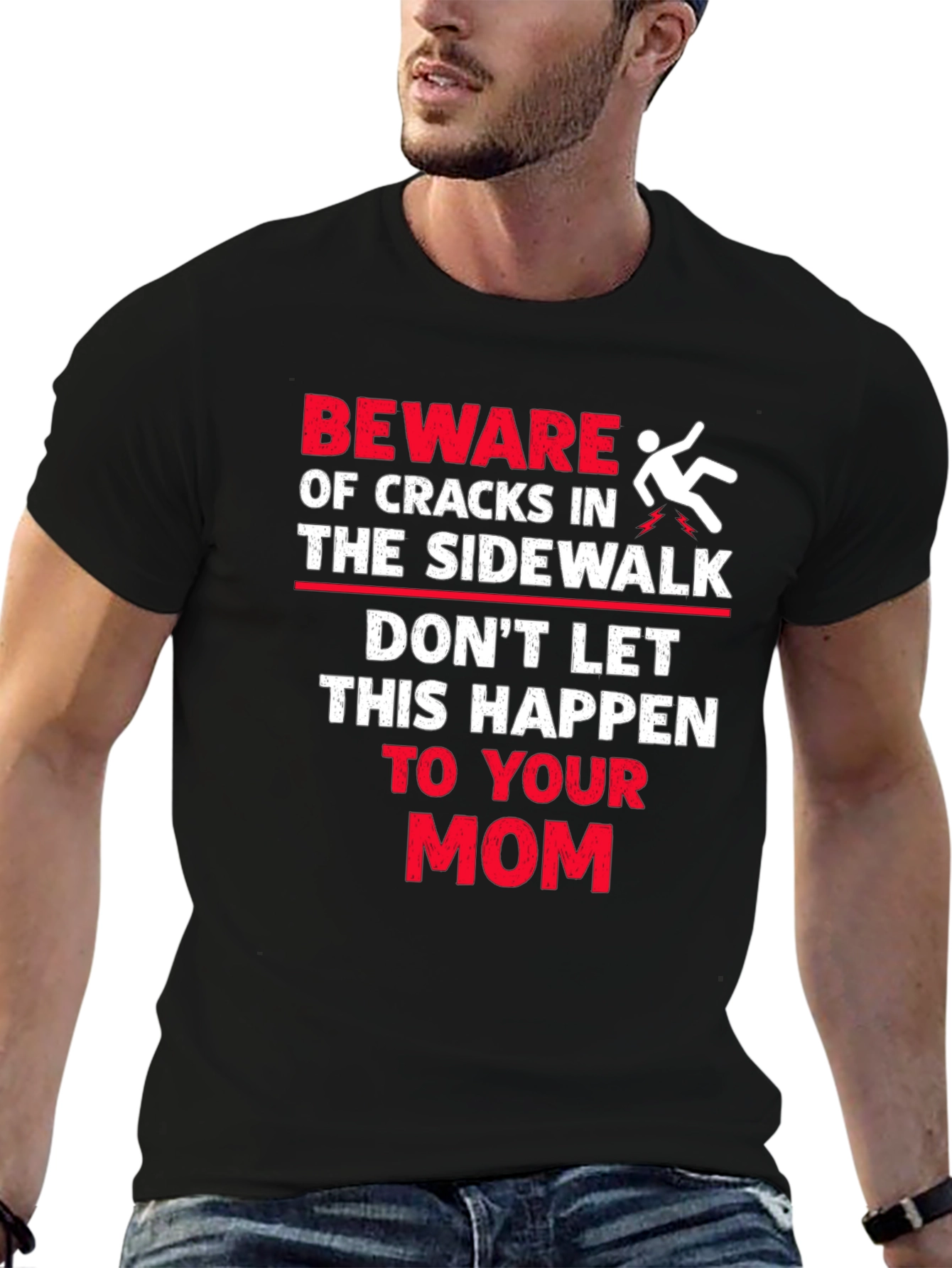 Black Beware Cracks Sidewalk Funny Mom Graphic Tee view 6