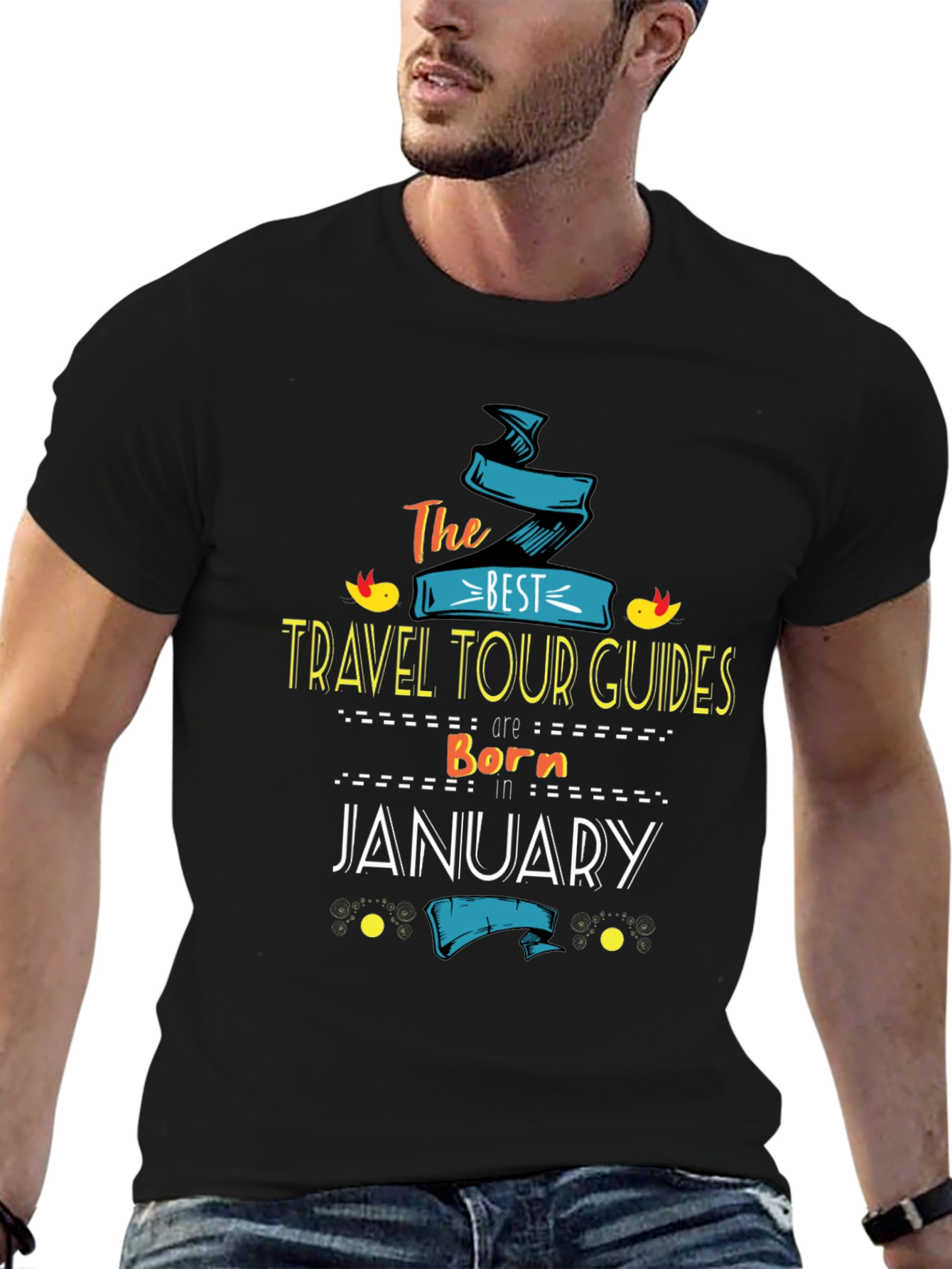 Black Best Travel Tour Guides Born in January T-Shirt view 6