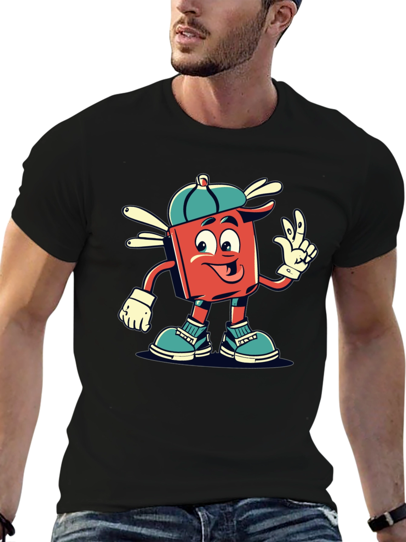 Black Retro Cartoon Graphic Tee - Cool Character Design view 6