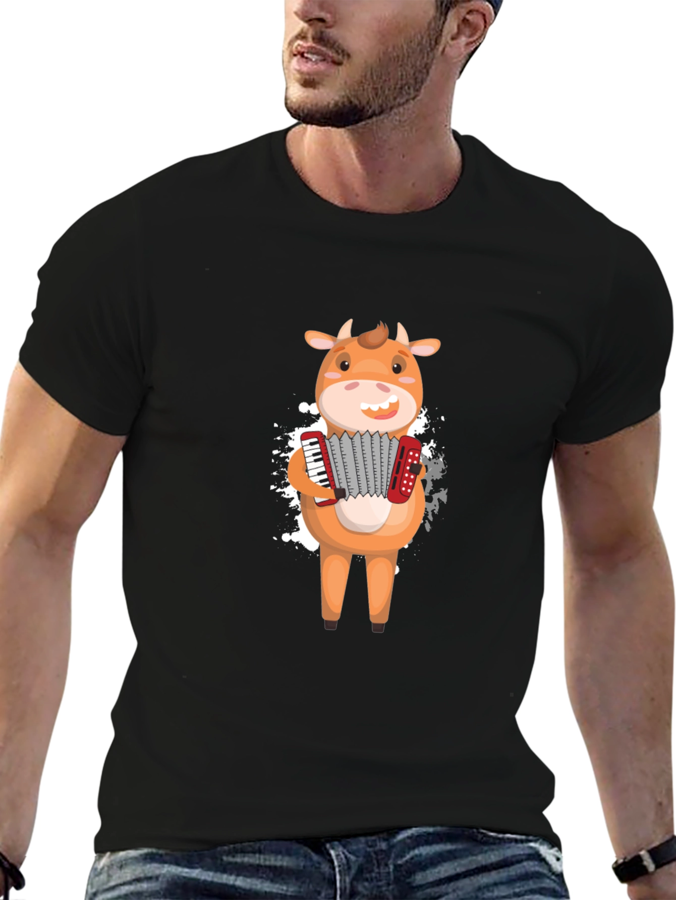 Black Cow Accordion T-Shirt - Musical Animal Tee view 6