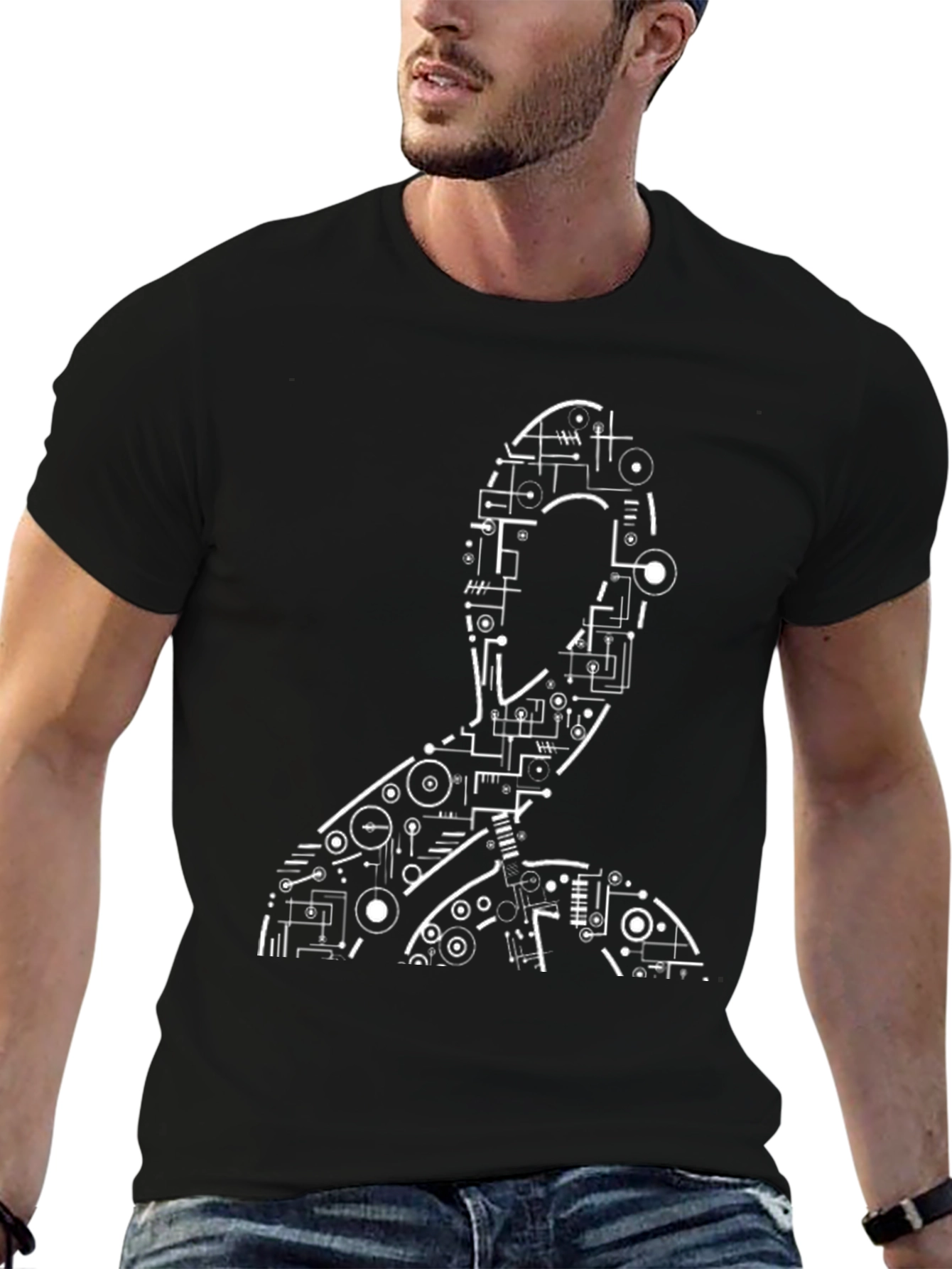 Black Abstract Circuit Man Graphic Tee - Black view 6