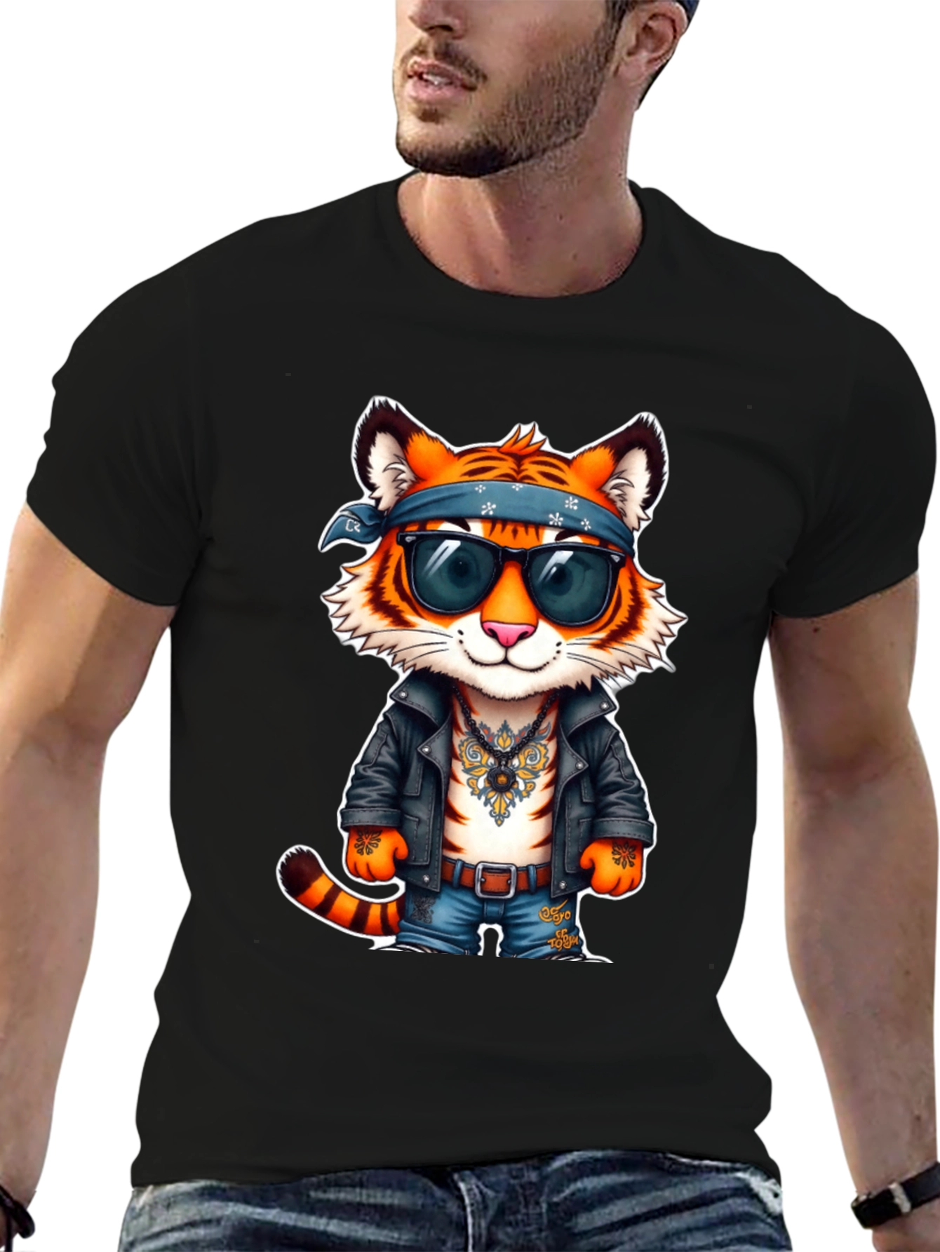 Black Cool Tiger Graphic Tee - Rocker Style view 6