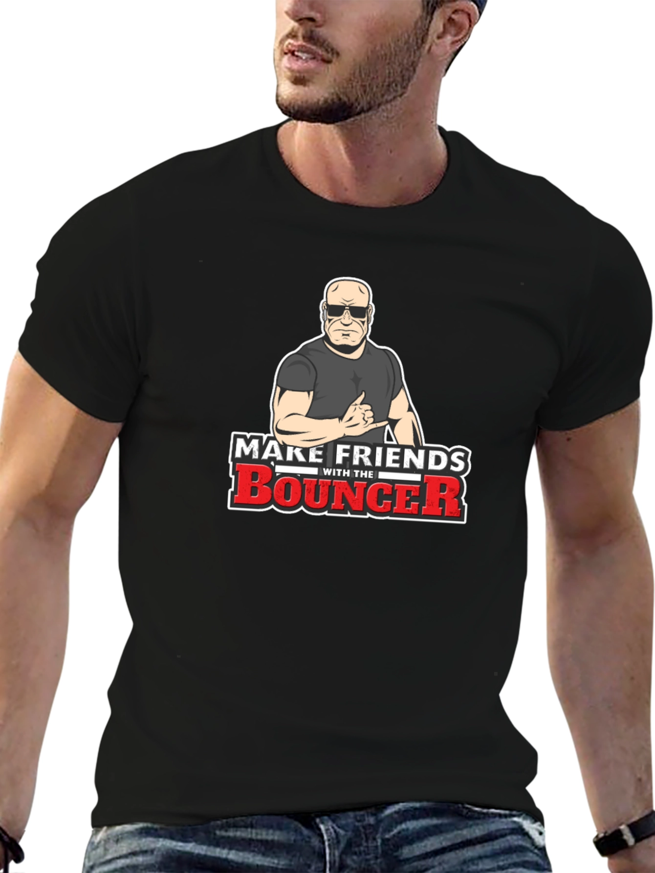 Black Make Friends With The Bouncer Black T-Shirt view 6