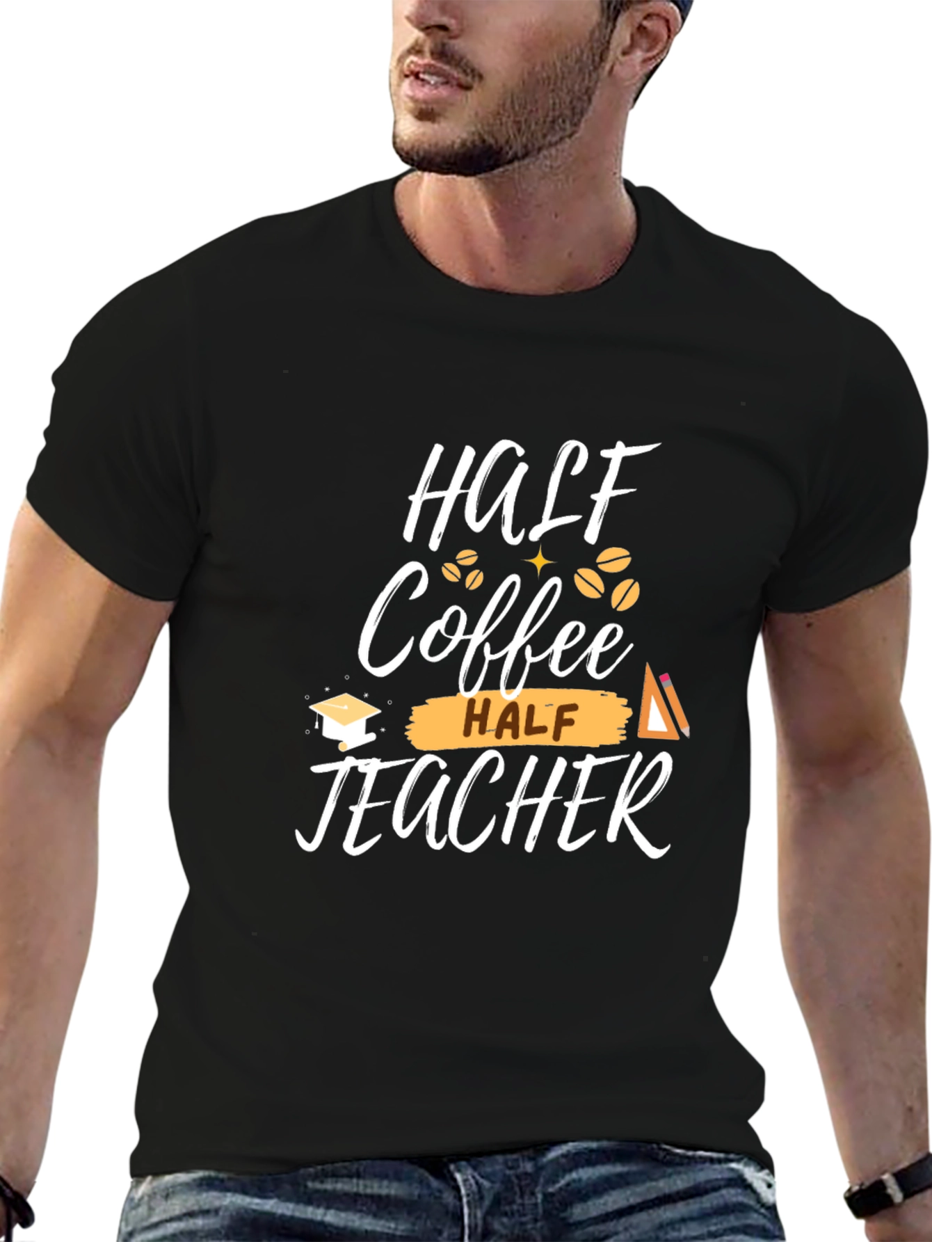 Black Half Coffee Half Teacher Graphic T-Shirt view 6