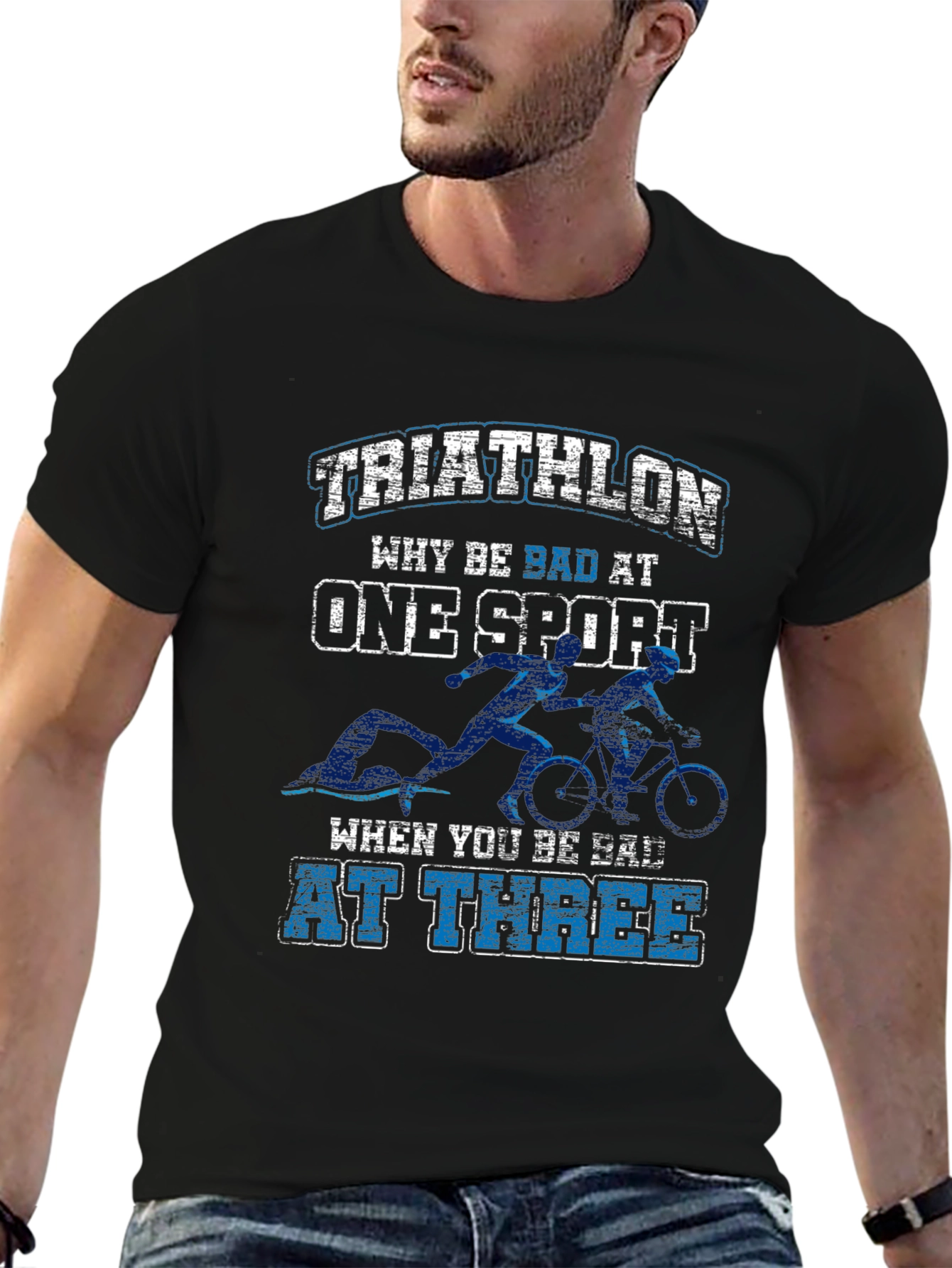 Black Triathlon Why Be Bad At One T-Shirt view 6
