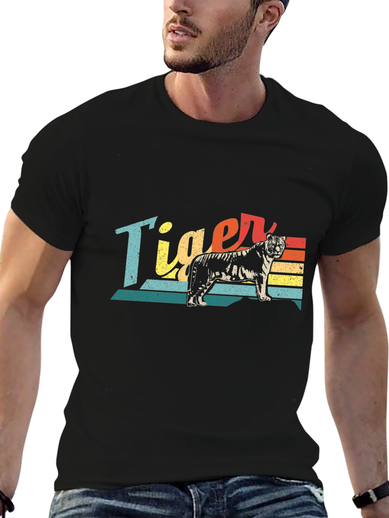 Black Retro Tiger Graphic T-Shirt view 6