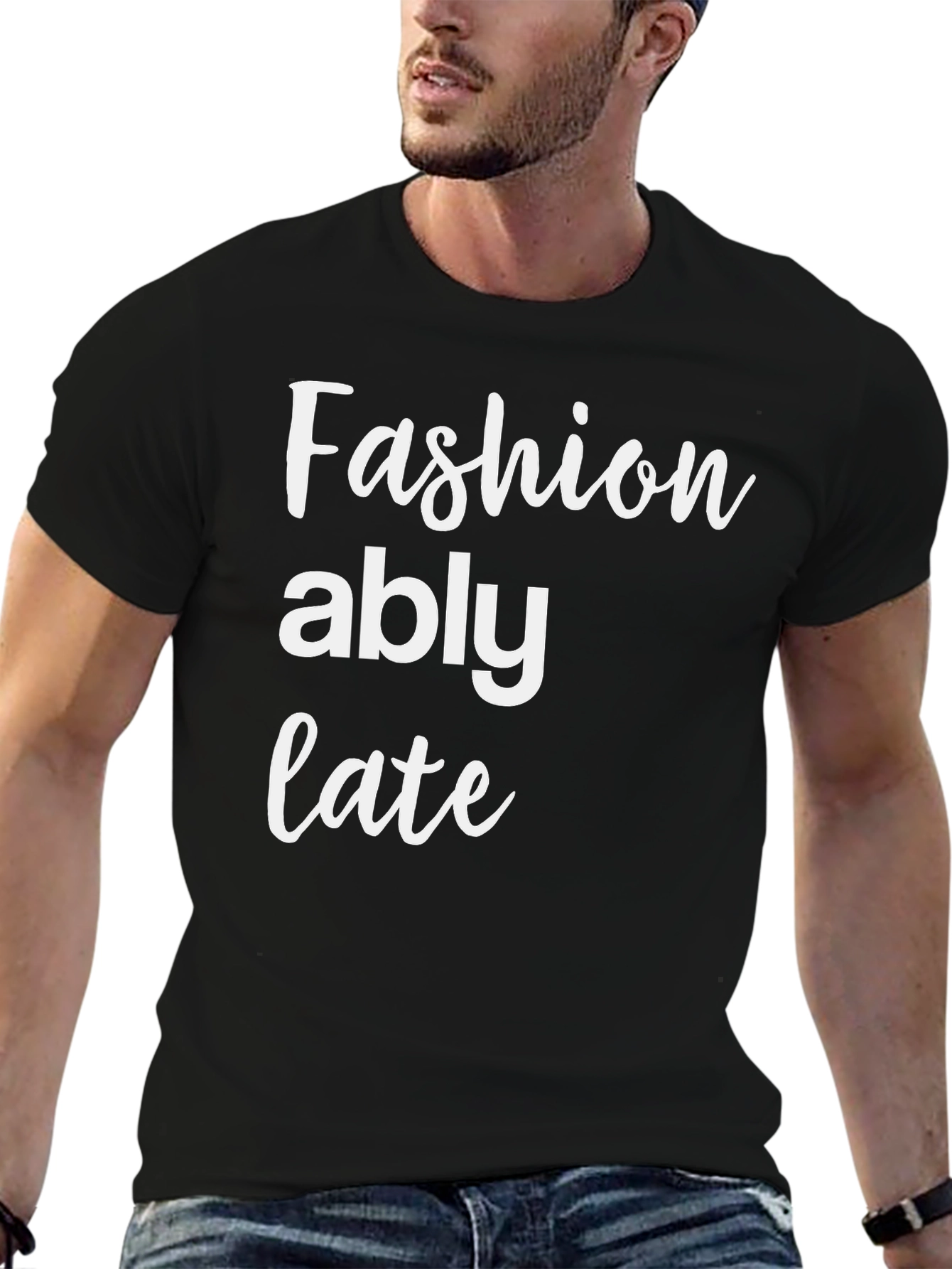 Black Fashionably Late Graphic Tee - Stylish & Comfortable view 6