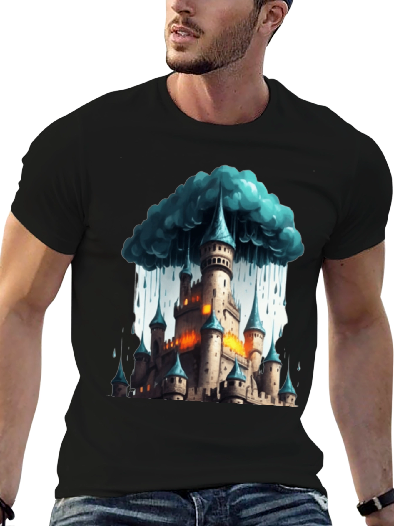 Black Fantasy Castle Storm T-Shirt view 6