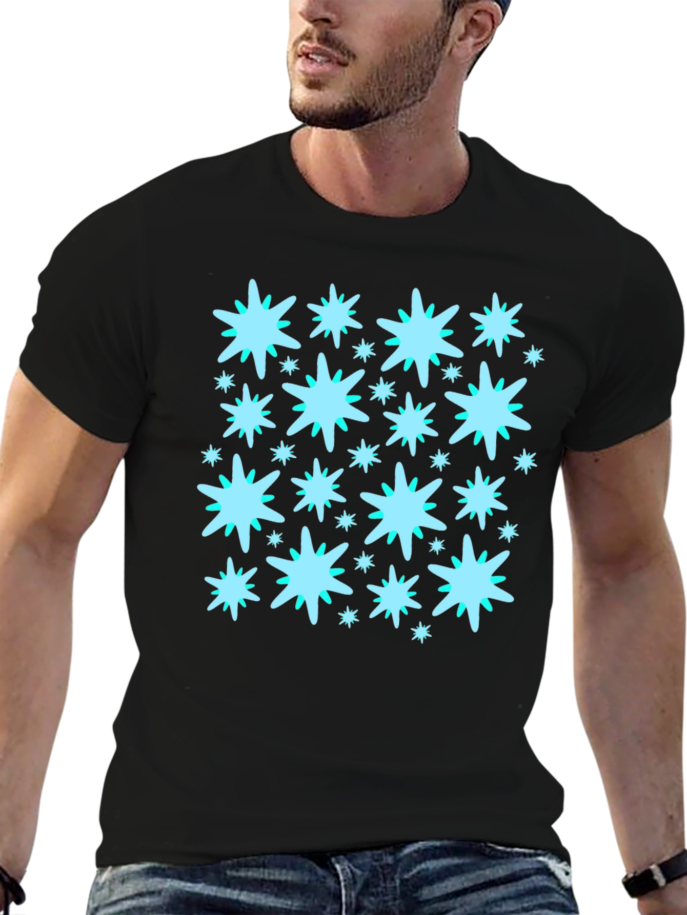 Black Starburst Pattern Black Cotton Tee view 6