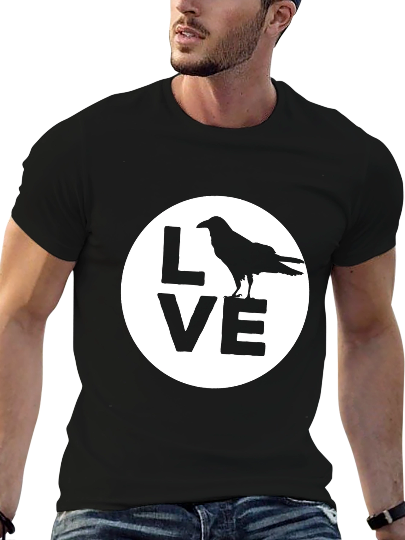 Black Raven Love T-Shirt - Black Cotton Graphic Tee view 6