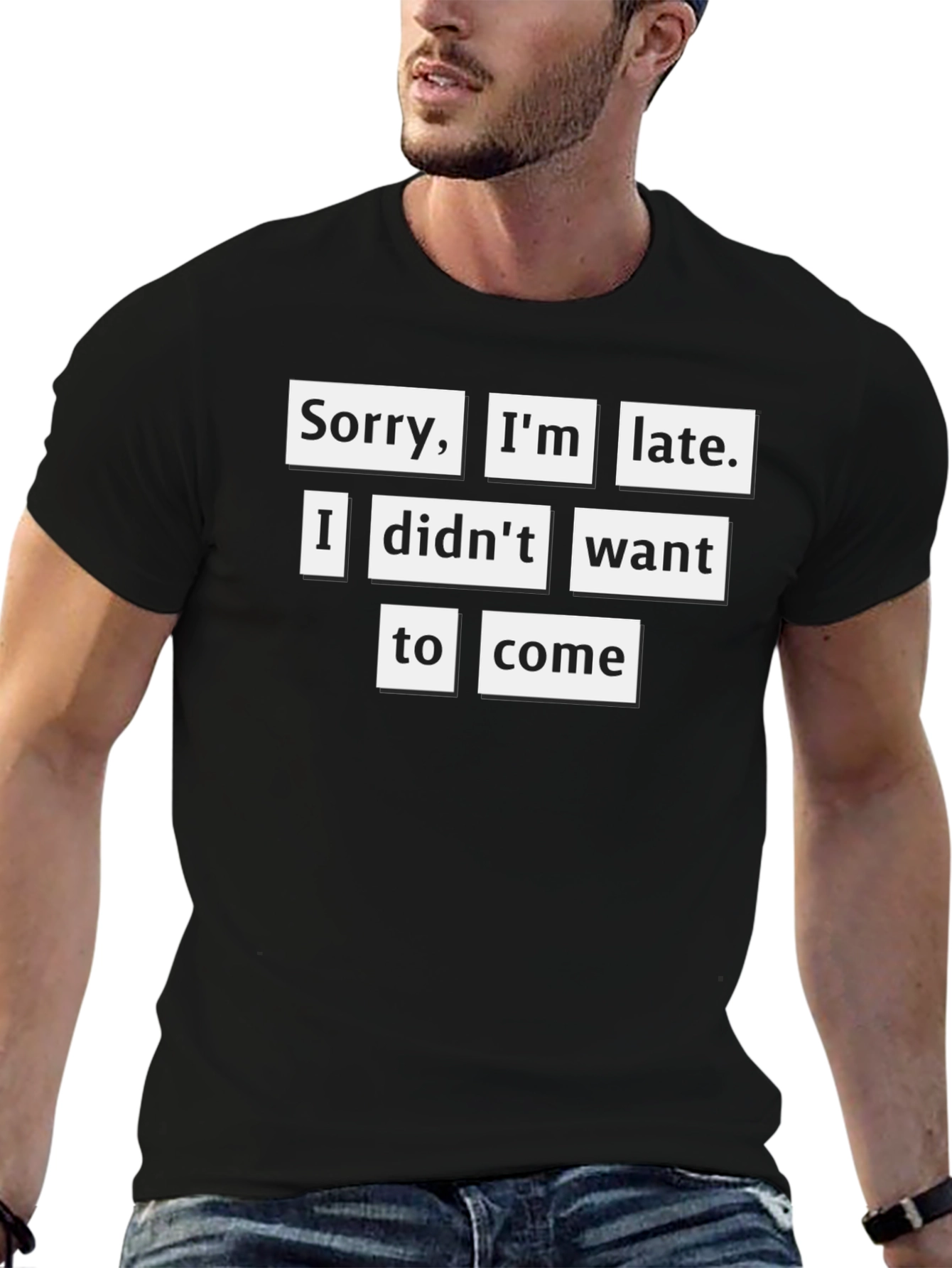 Black Sarcastic "Sorry I'm Late" Graphic Tee view 6