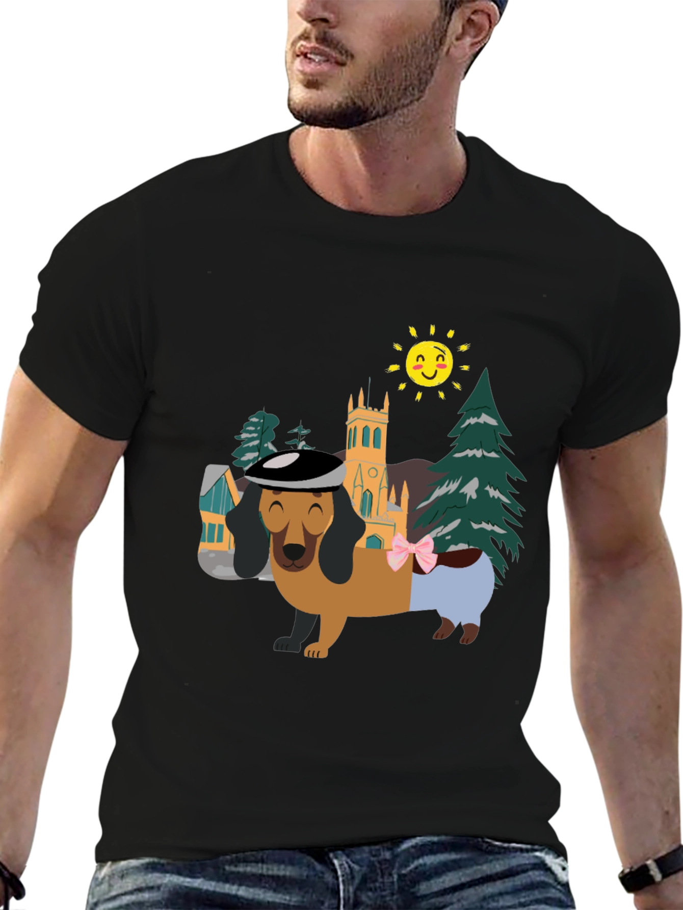 Black Dachshund Landscape Graphic Tee - Stylish & Fun! view 6