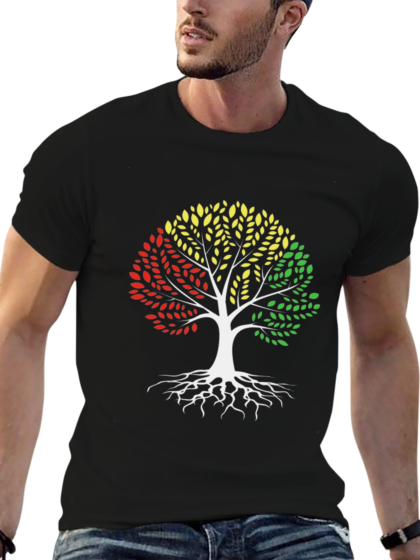 Black Pan-African Colors Tree of Life Graphic T-Shirt view 6
