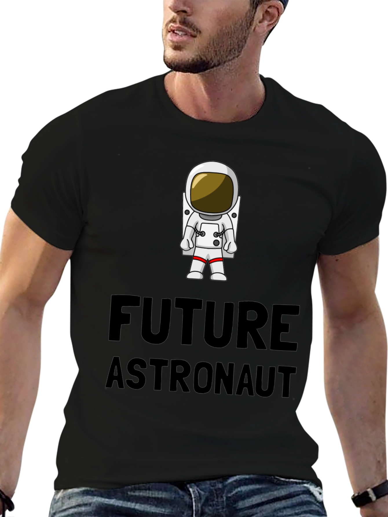 Black Future Astronaut T-Shirt - Black Cotton Crew Neck view 6