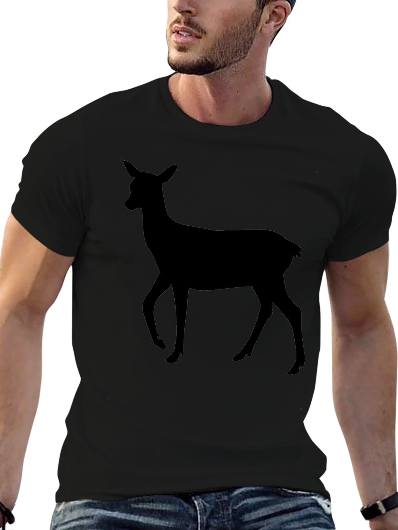 Black Deer Silhouette Black T-Shirt - Unisex Casual Tee view 6
