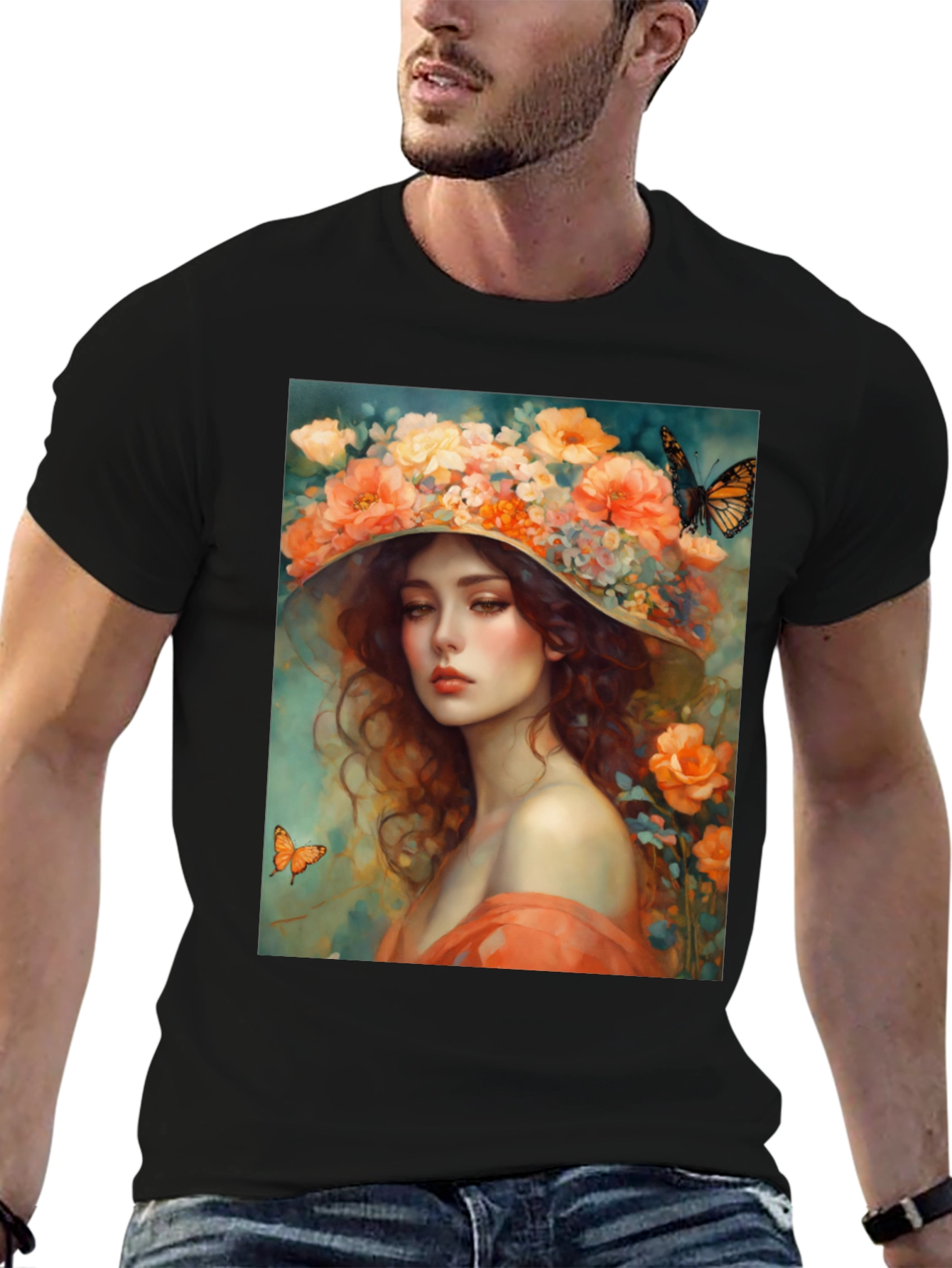 Black Floral Woman T-Shirt view 6