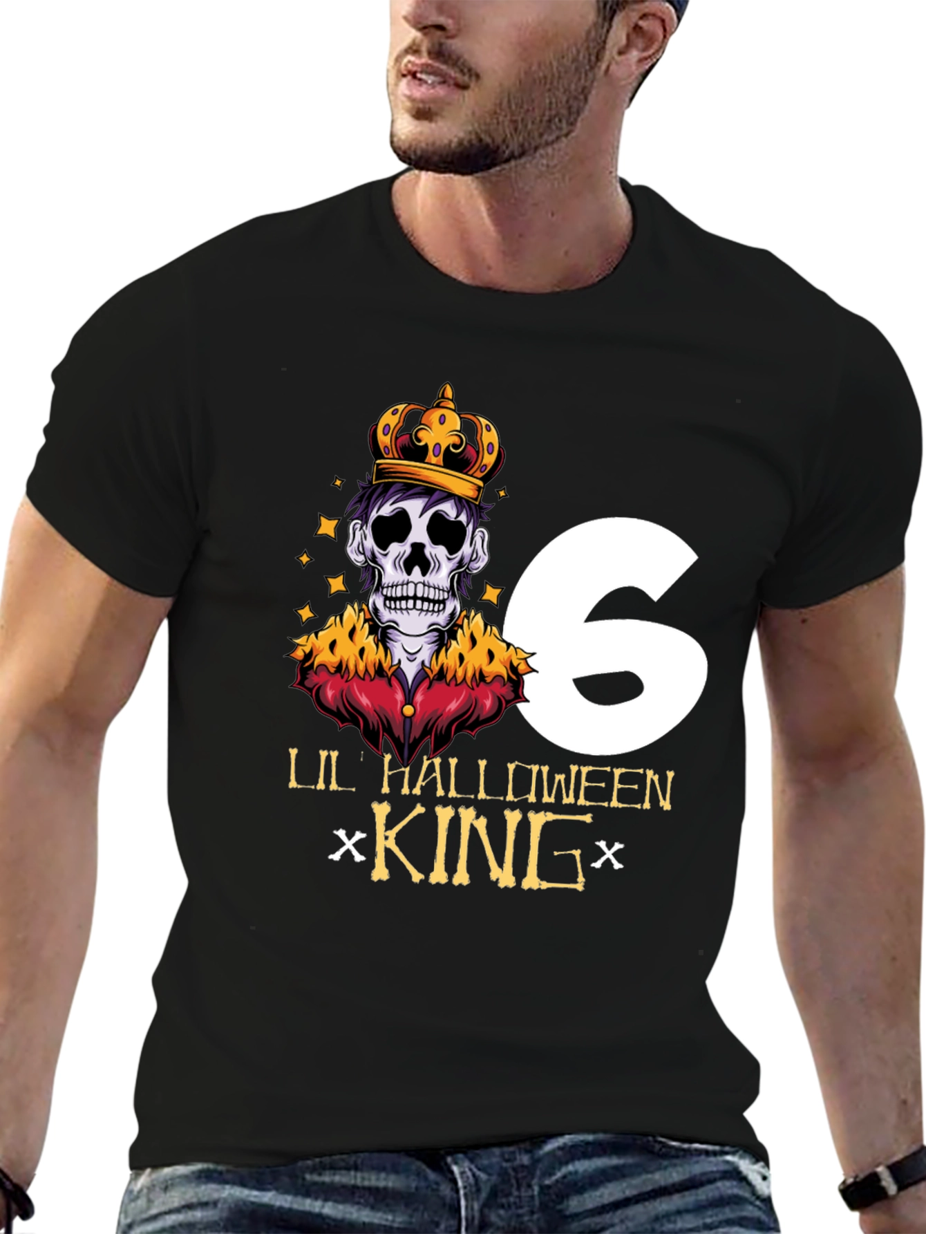 Black Lil' Halloween King Sixth Birthday T-Shirt view 6