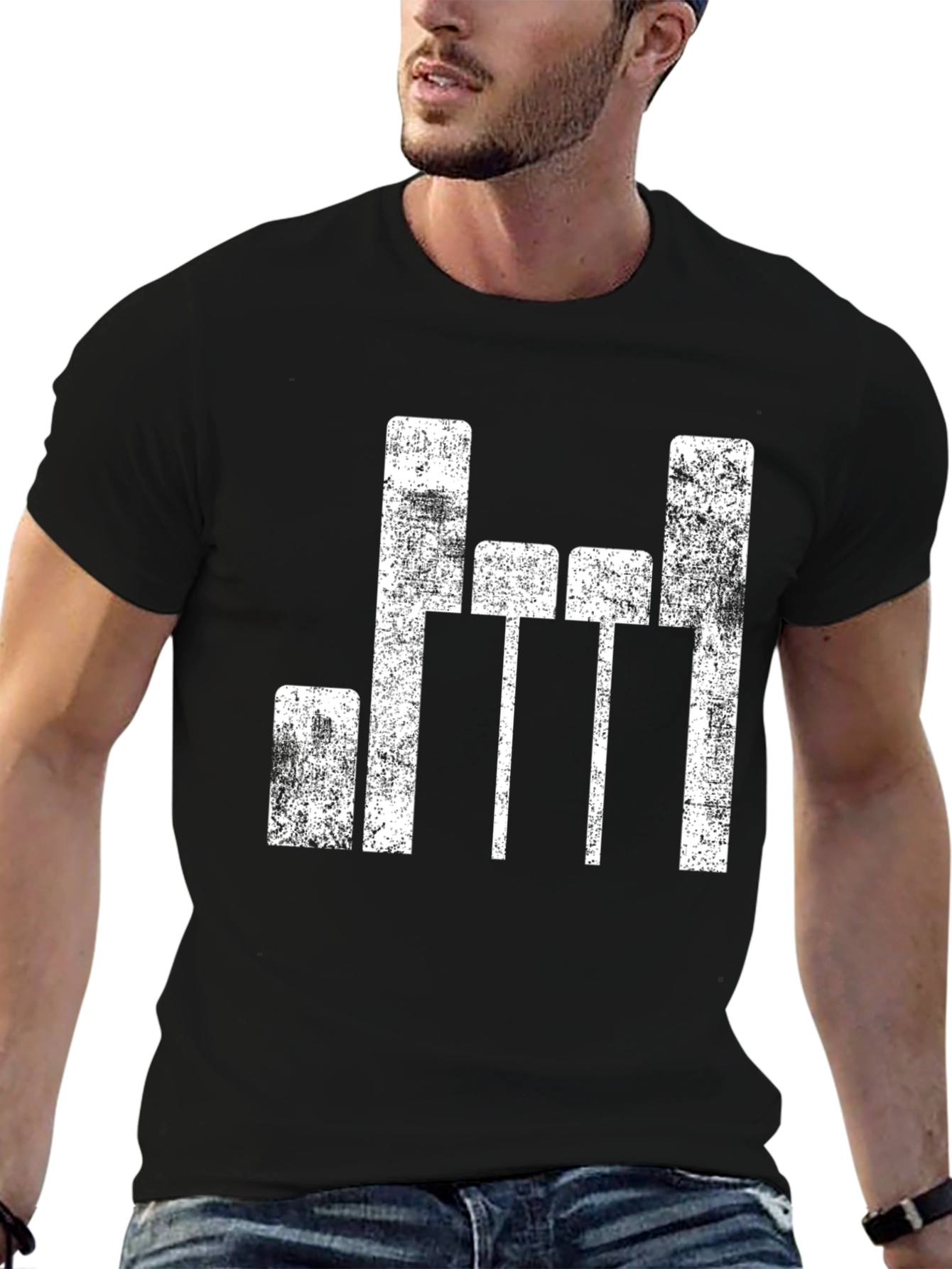 Black Distressed Equalizer Graphic T-Shirt view 6