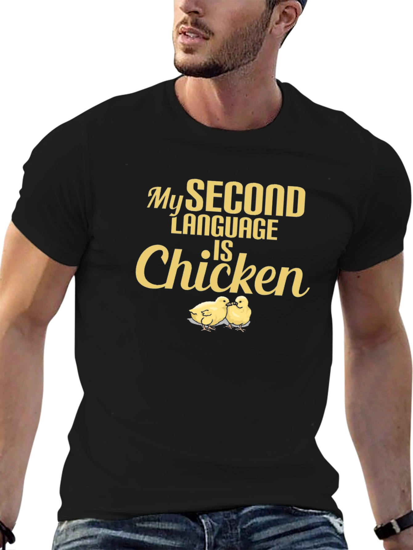 Black My Second Language is Chicken - Funny T-Shirt view 6