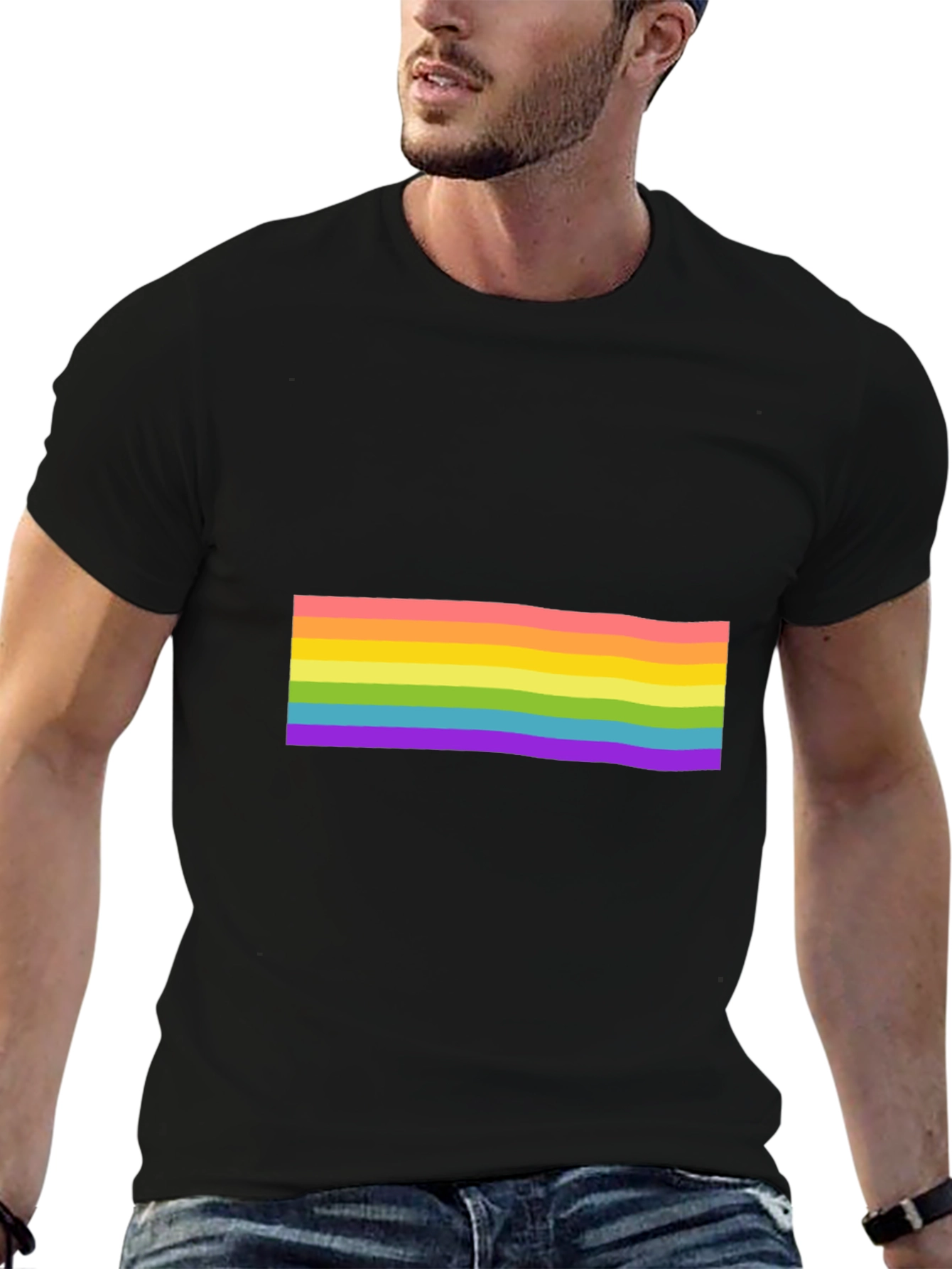 Black Pride Rainbow Striped Black T-Shirt view 6