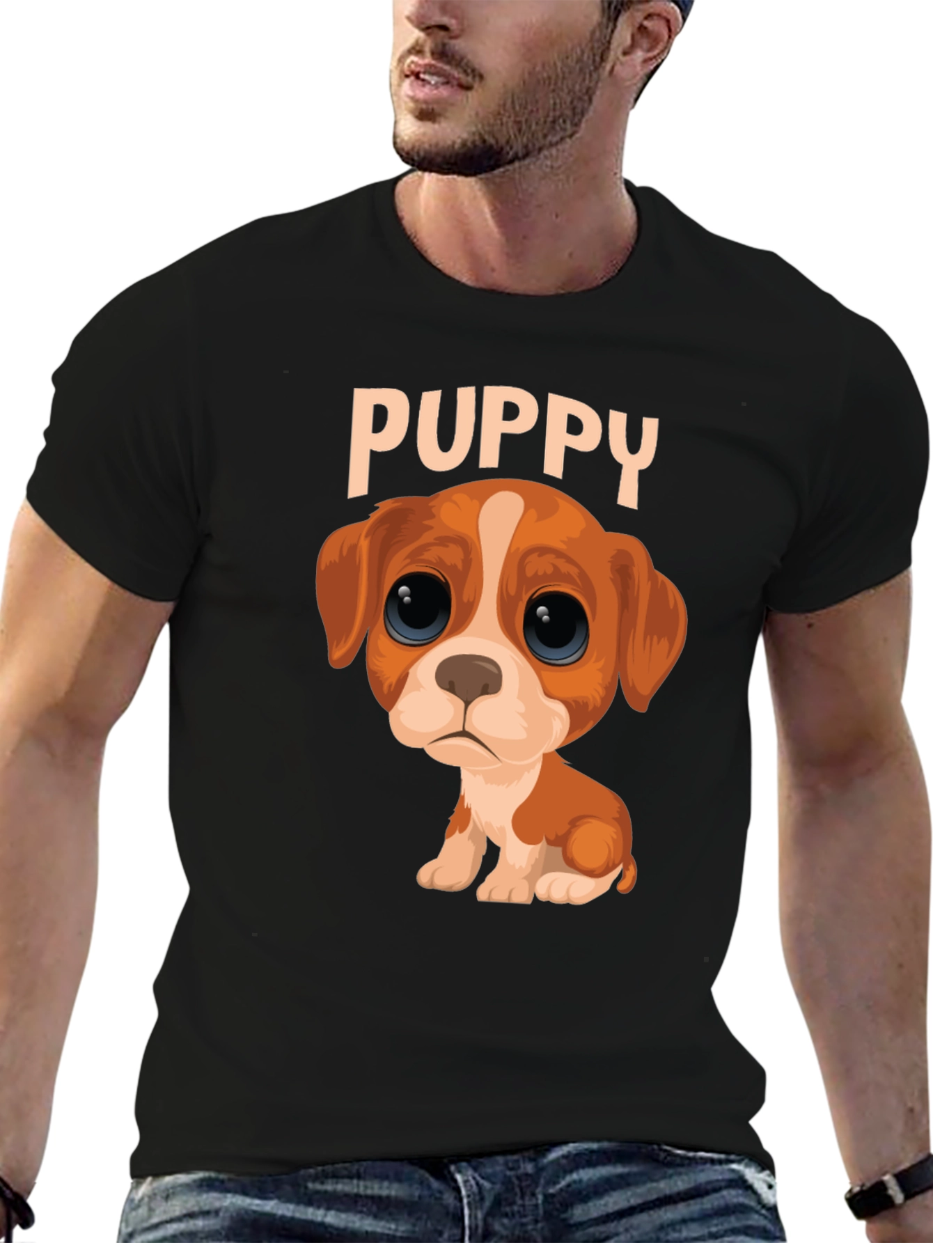 Black Cute Puppy Graphic Black T-Shirt view 6