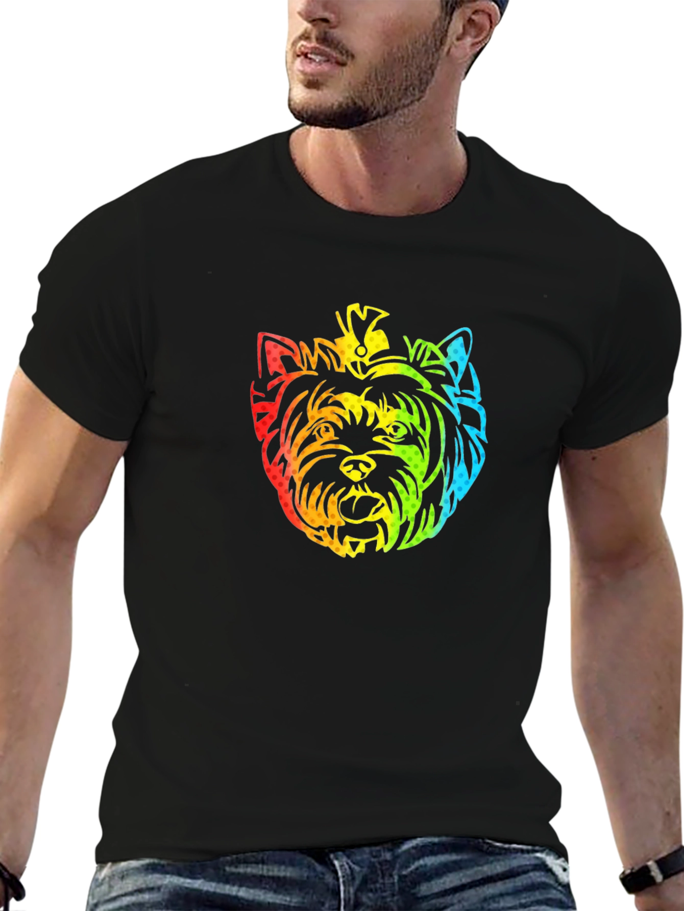 Black Rainbow Yorkshire Terrier Graphic T-Shirt view 6