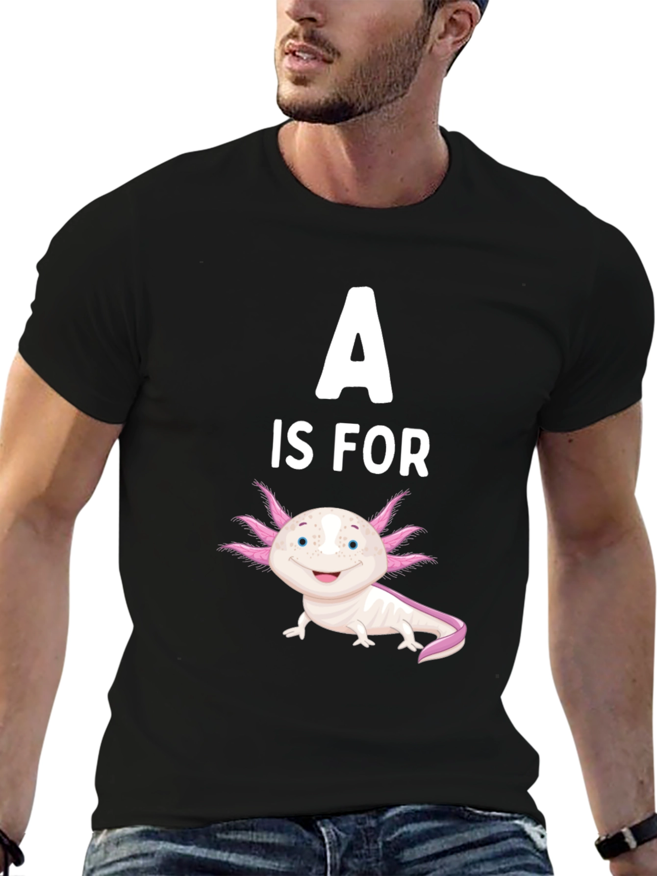 Black A is for Axolotl Black T-Shirt view 6